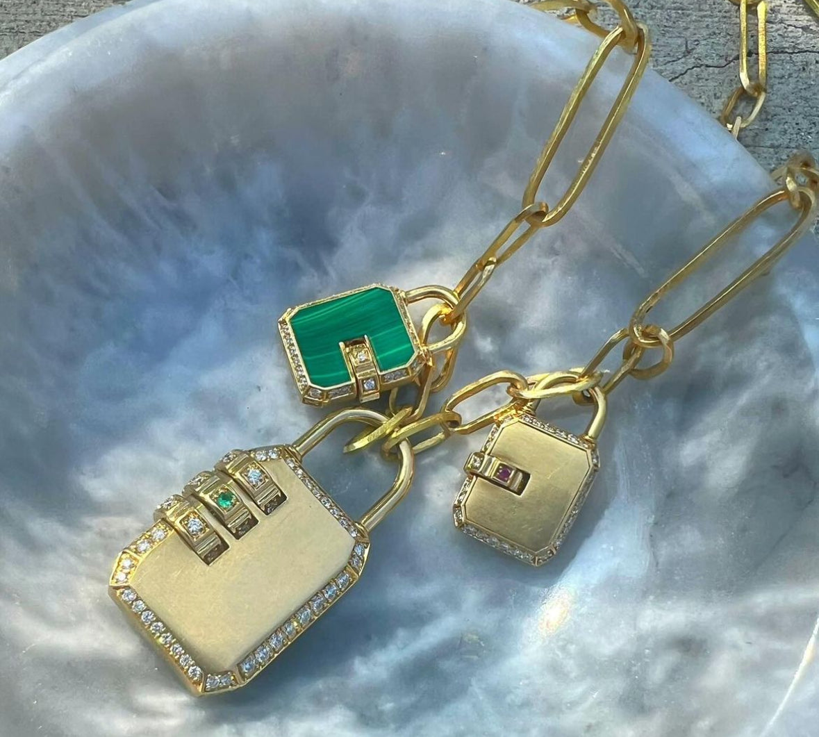 Malachite Mini Padlock Pendant Pendant James Banks Design