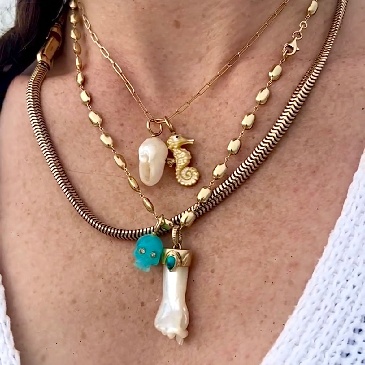 Pearl Seahorse Charm Charm Maura Green   