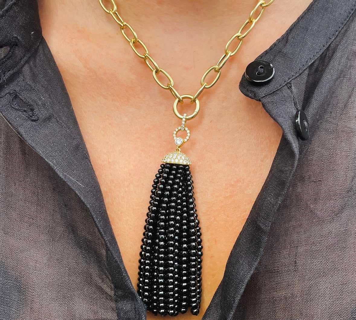 Tassle Pendant Necklace with Diamond Cap Pendant Necklace Goshwara