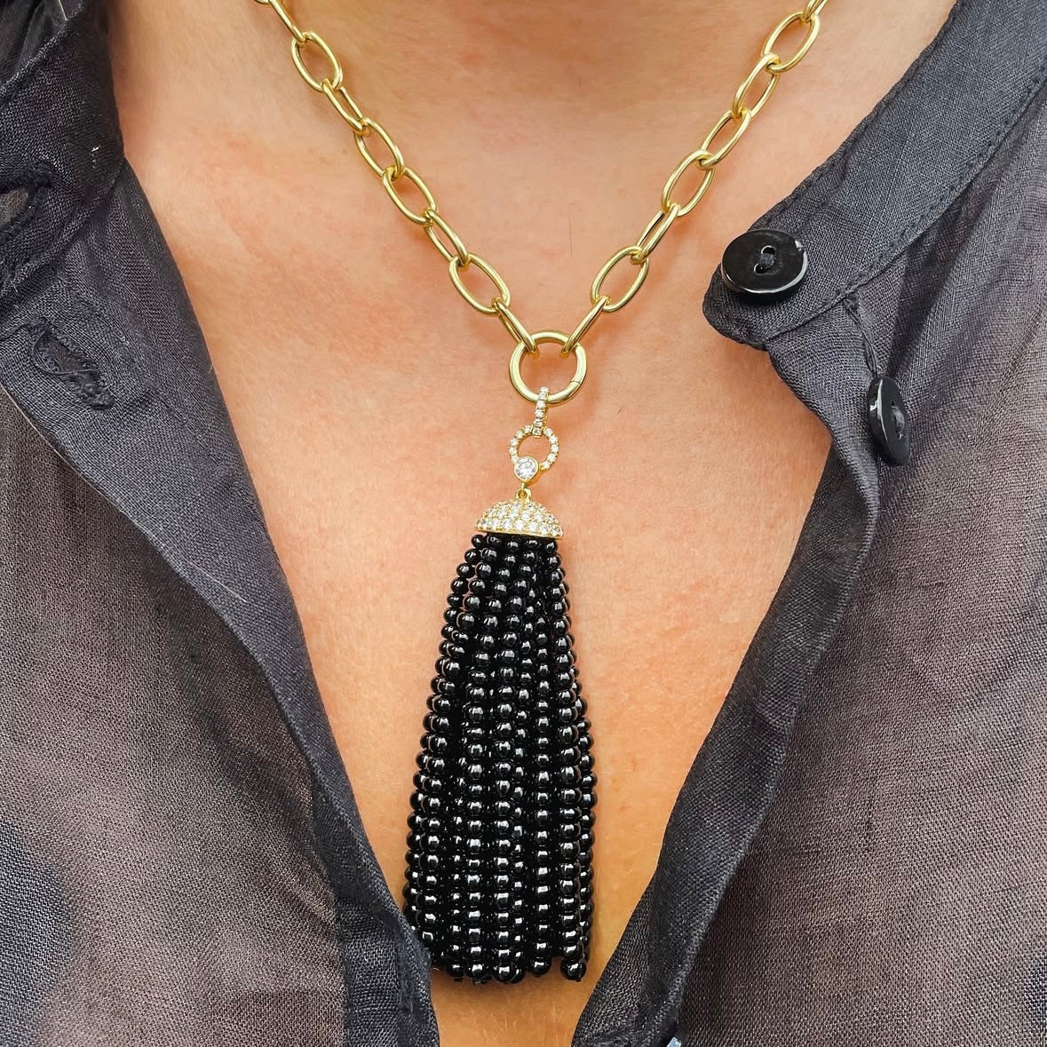 Tassle Pendant Necklace with Diamond Cap Pendant Necklace Goshwara