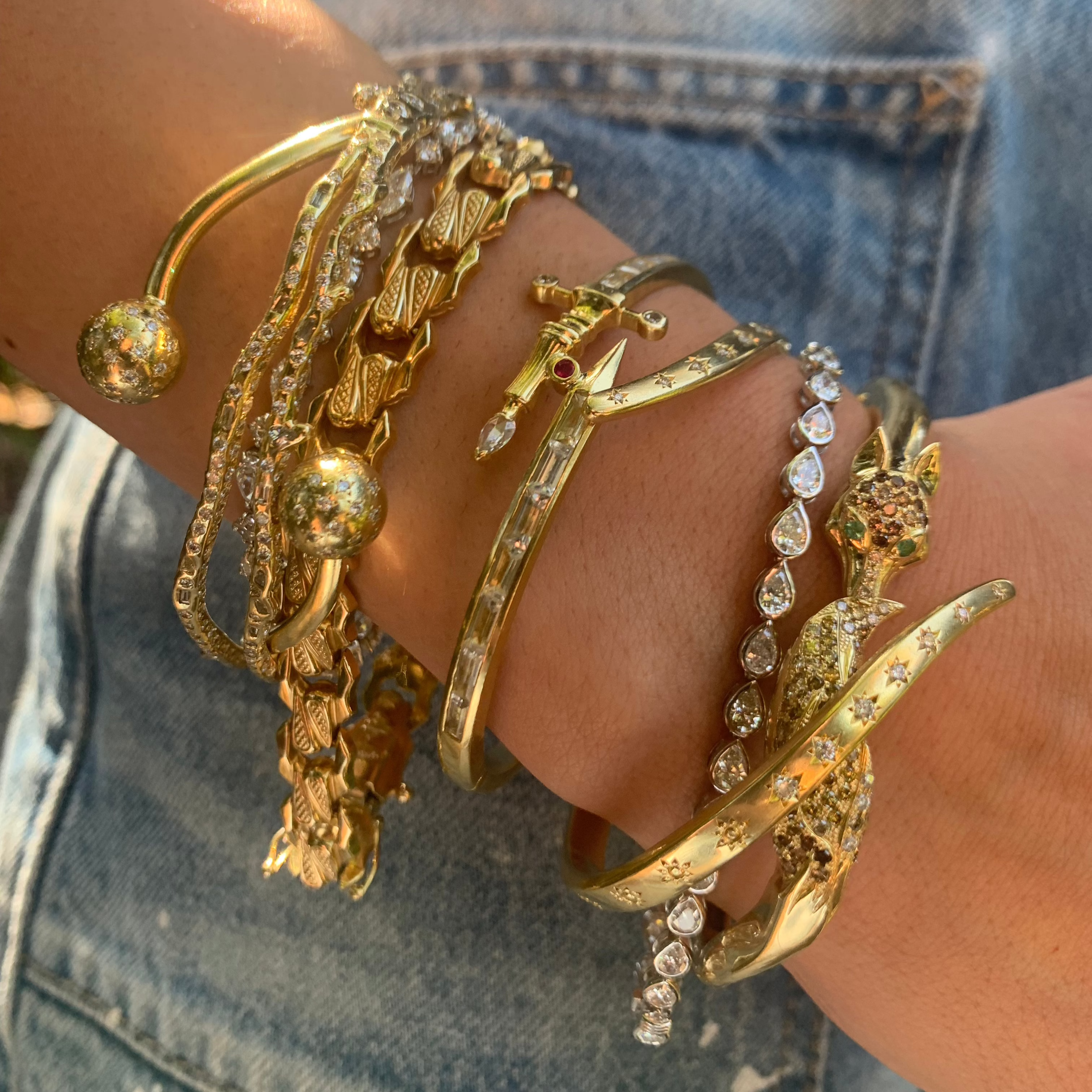 Diamond Fox Cuff with Emerald Eyes Bangle Roseark