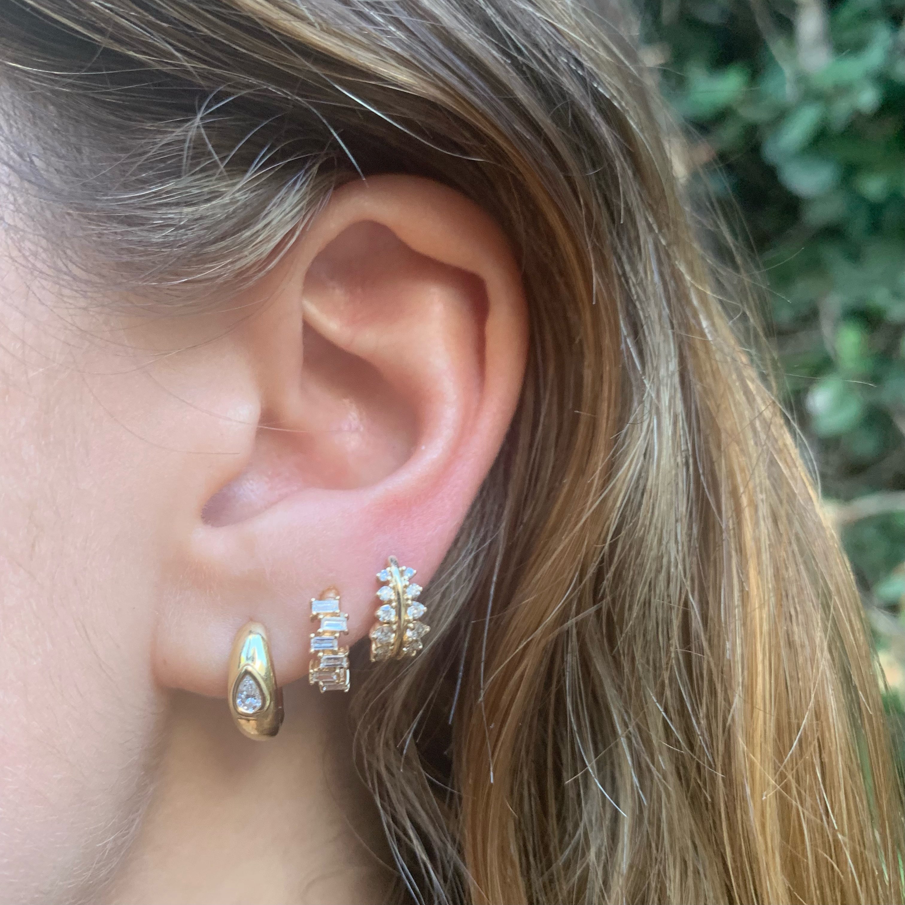 Teardrop Diamond Huggies Huggie Earrings Roseark Deux   