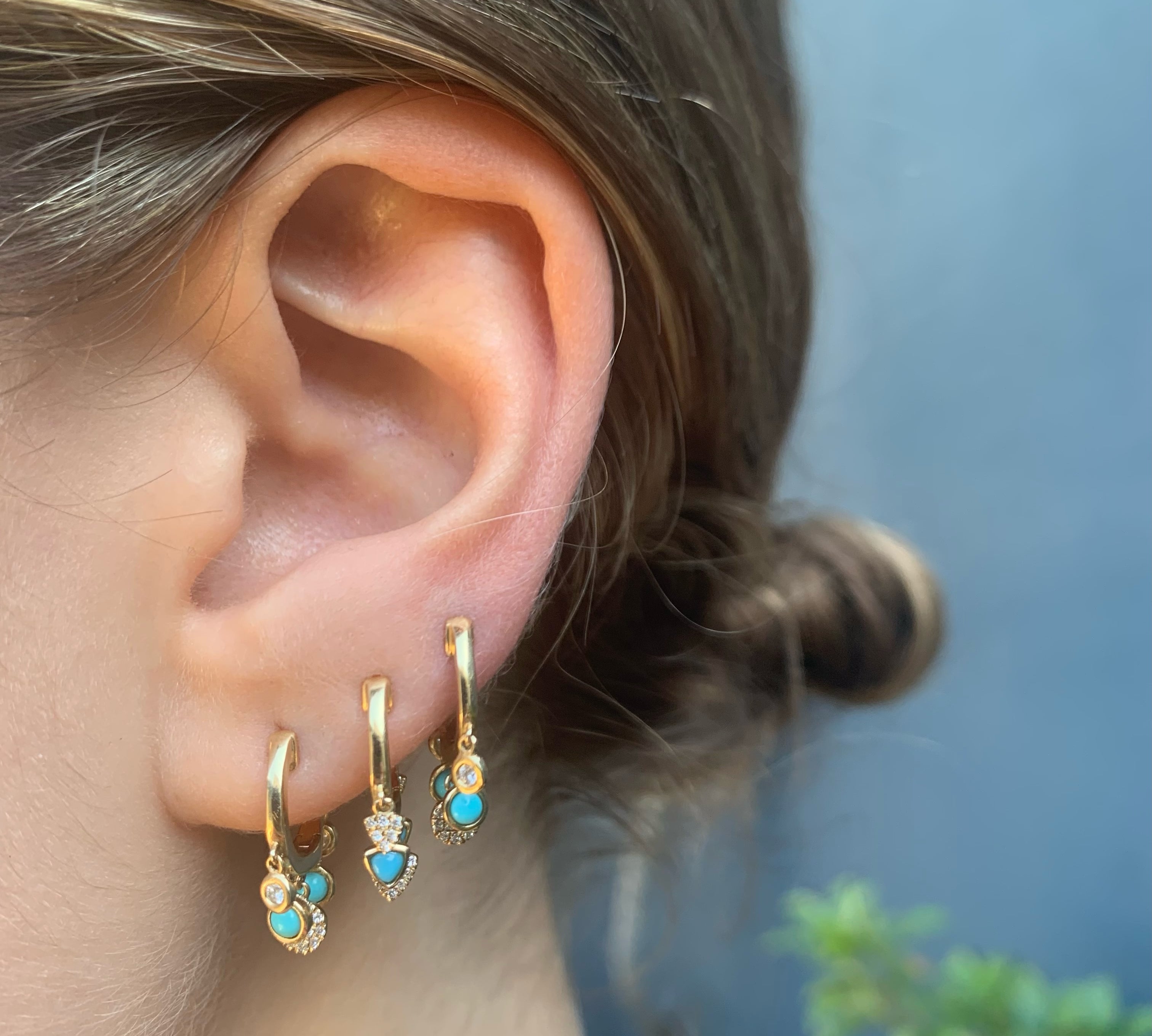 Turquoise Diamond Triangle-Fringe Hoop Hoop Earrings Roseark Deux
