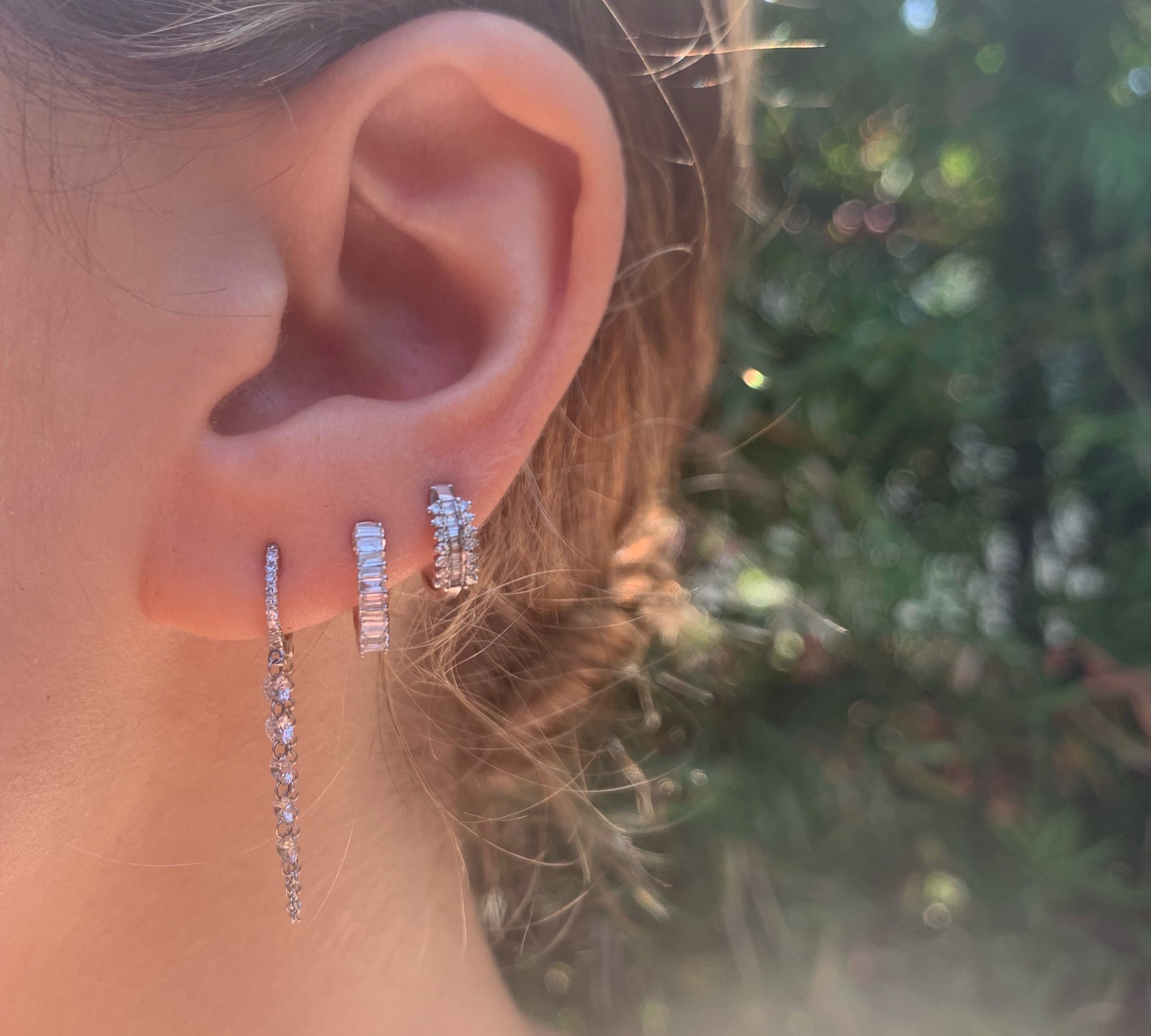 Baguette Diamond U-Shaped Huggie Huggie Earrings Roseark Deux   