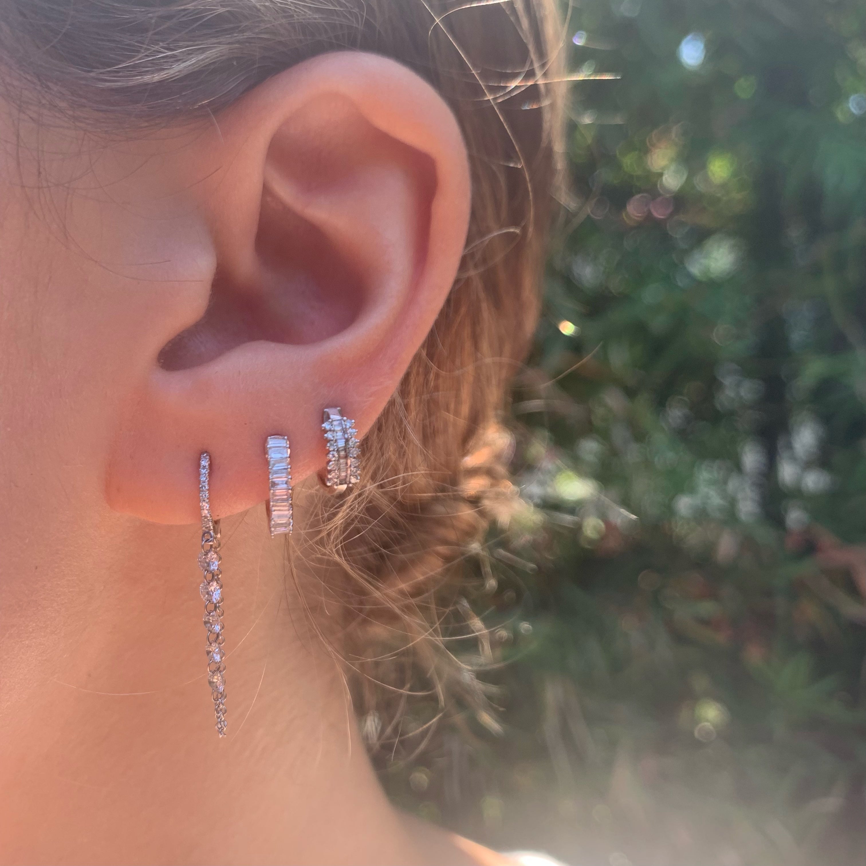 Baguette Diamond U-Shaped Huggie Huggie Earrings Roseark Deux   