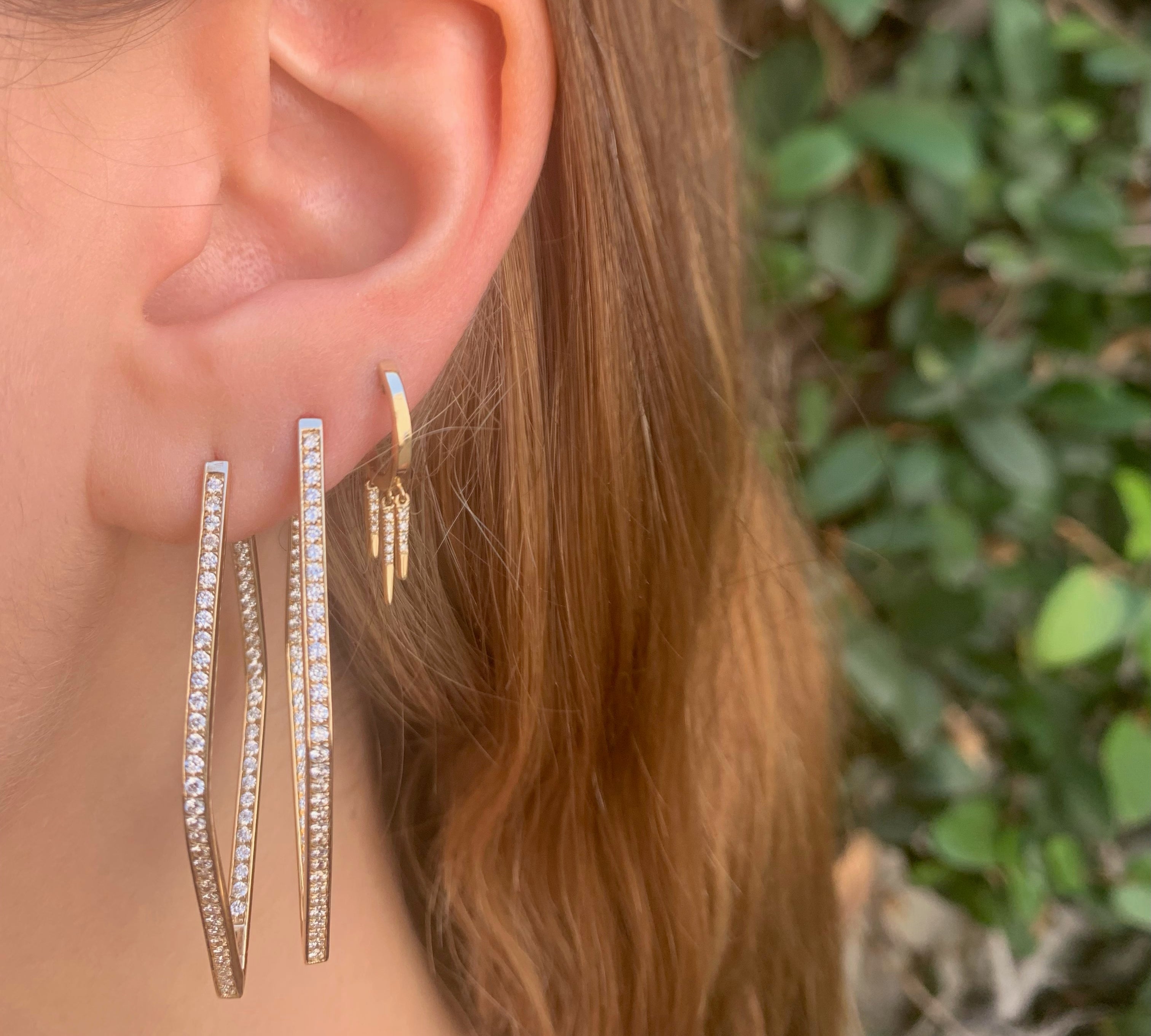 Angular Hoops with Diamonds, Pair Hoop Earrings Roseark Deux