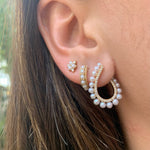 Pearl Hoop with Diamonds Hoop Earrings Roseark Deux