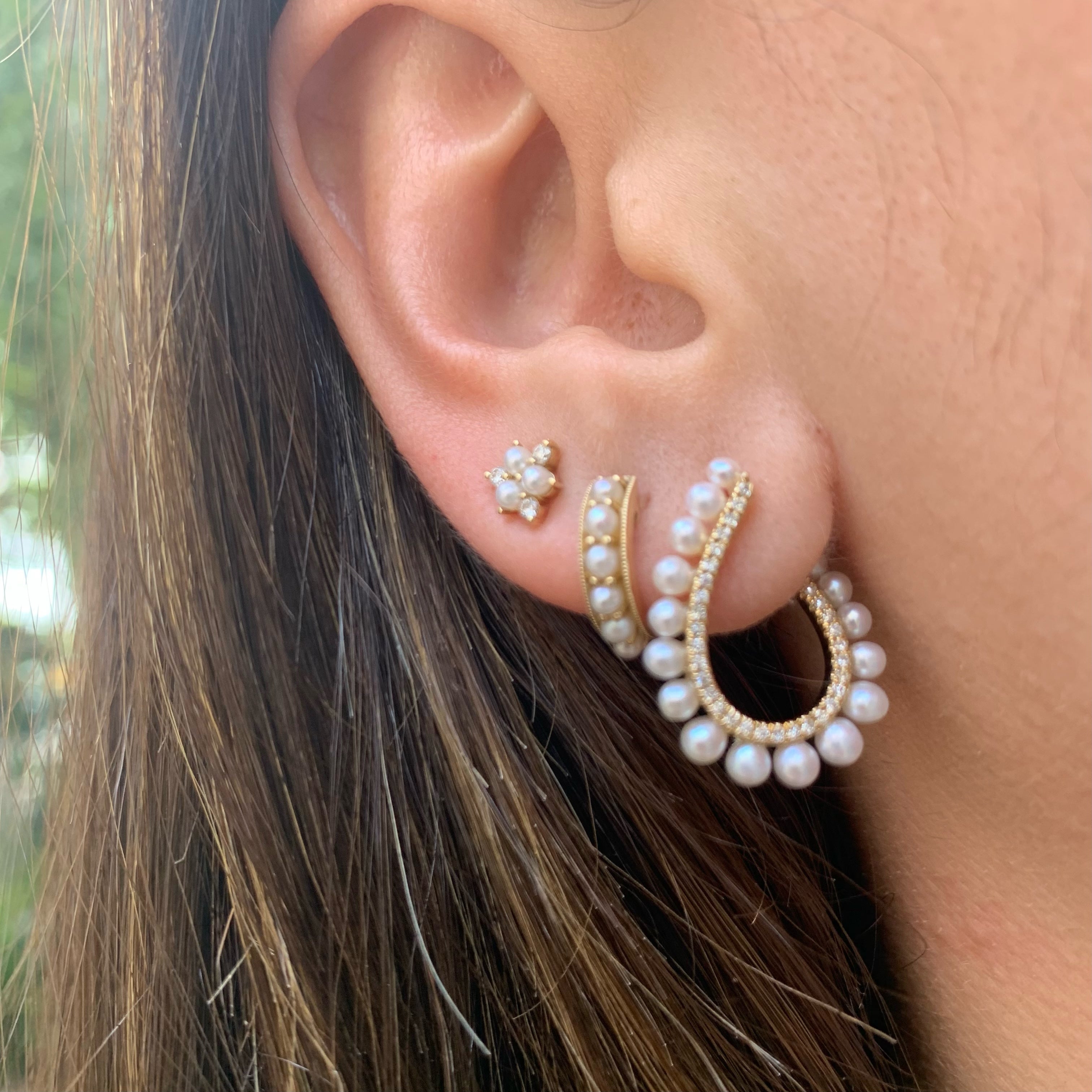 Pearl Hoop with Diamonds Hoop Earrings Roseark Deux