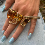 Citrine Snake on the Rocks with Diamonds Cocktail Ring Perez Bitan