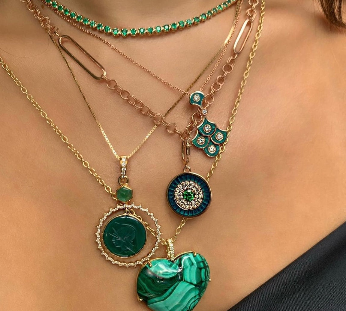 Malachite Heart Pendant with Diamond Bail Pendant Roseark Deux   