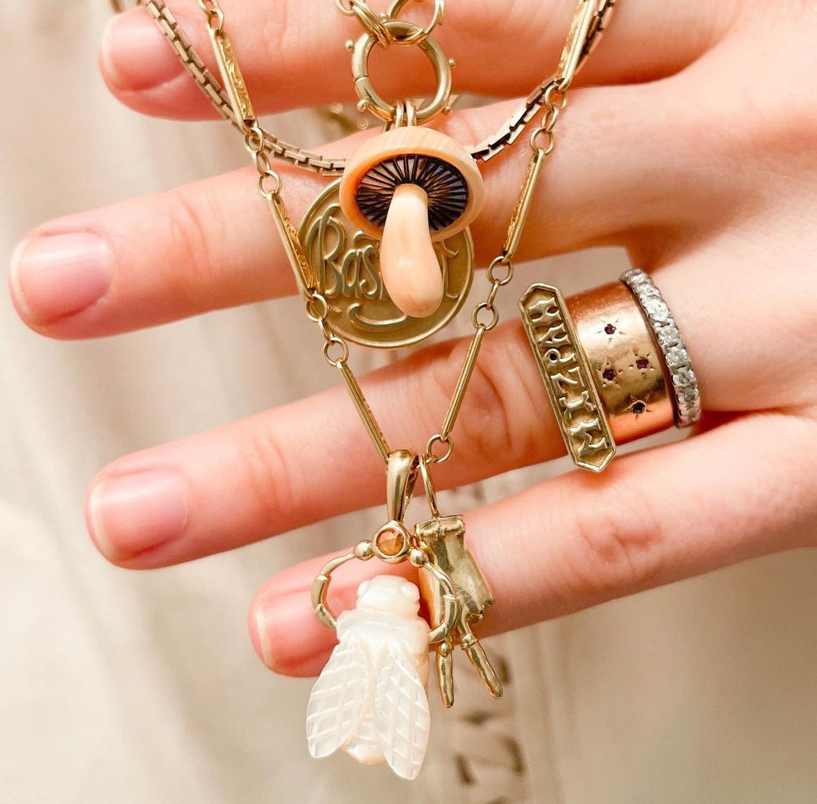 Apricot Shell Magic Mushroom Charm Charm Maura Green   