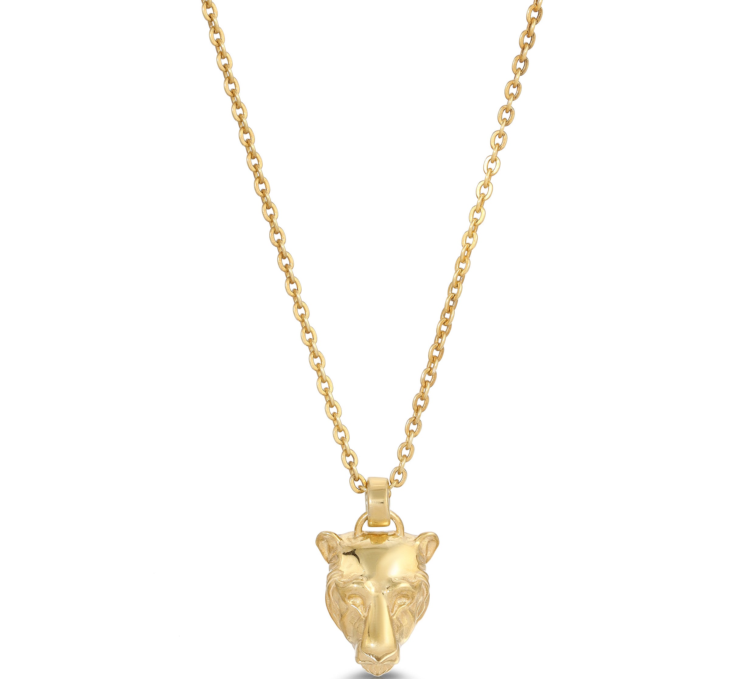 Lioness Charm Necklace, Sterling Silver Pendant Necklace MAE + LANG 16 inch Rolo Chain Yellow Gold