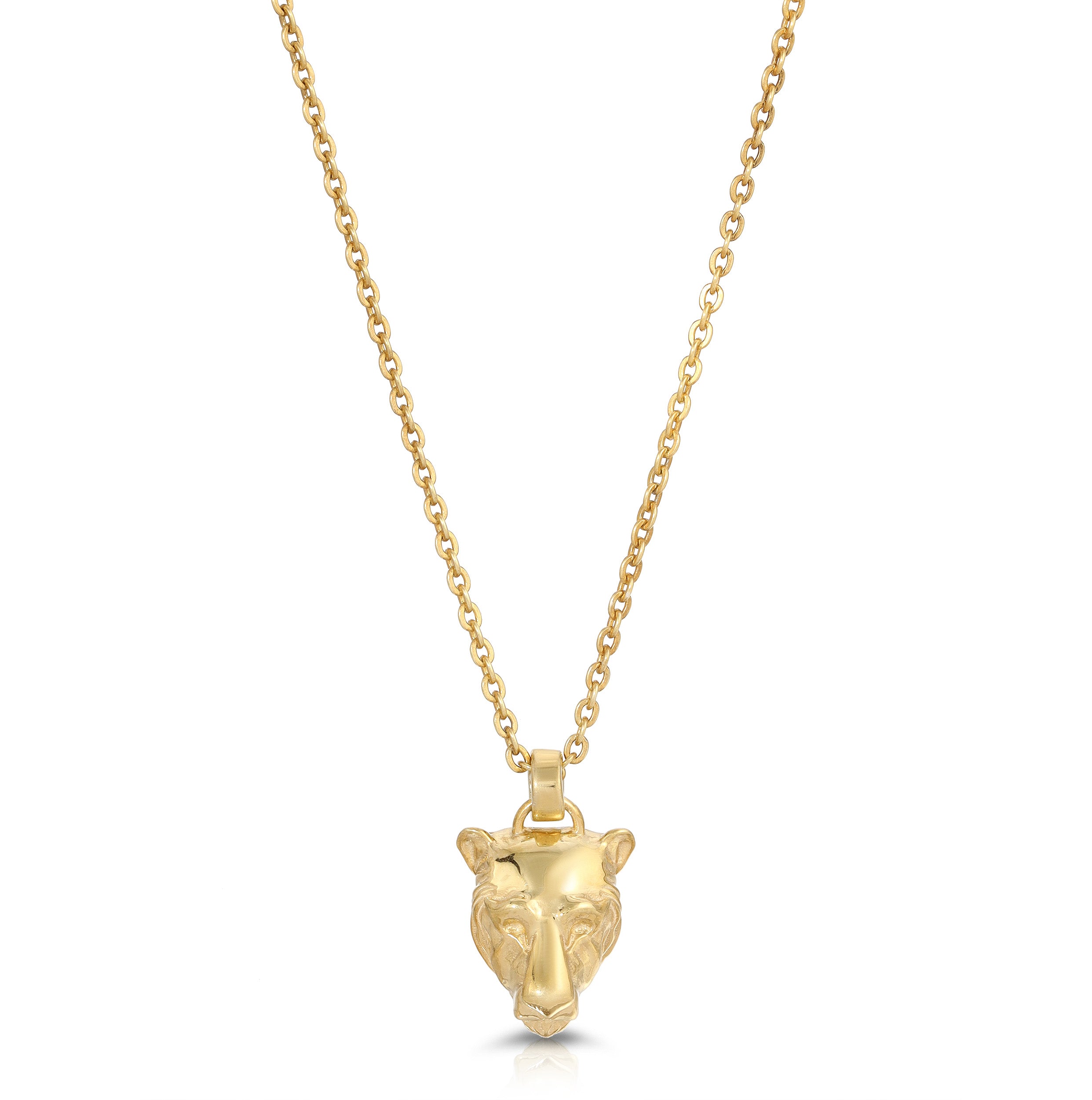 Lioness Charm Necklace, Sterling Silver Pendant Necklace MAE + LANG 16 inch Rolo Chain Yellow Gold