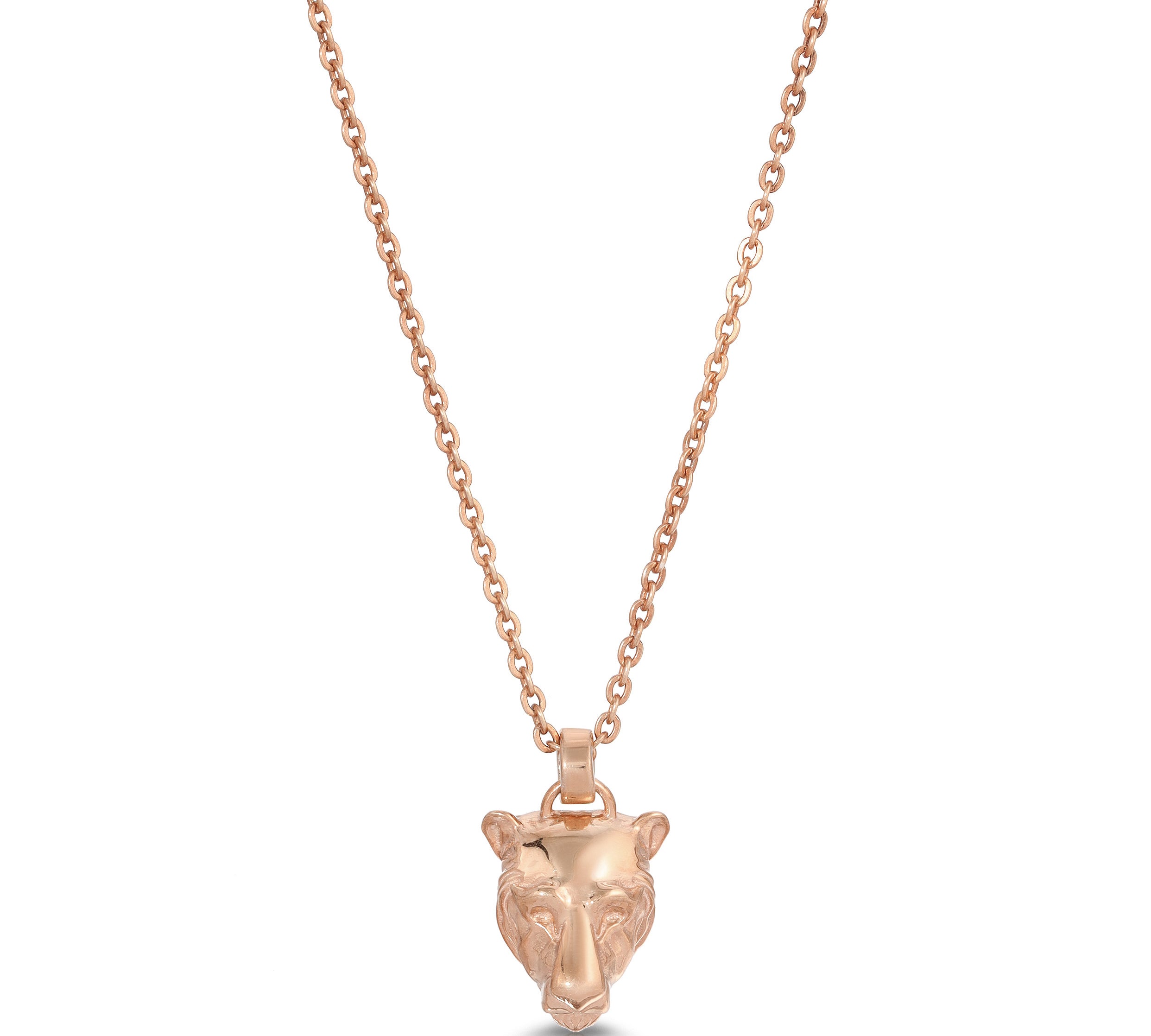 Lioness Charm Necklace, Sterling Silver Pendant Necklace MAE + LANG 16 inch Rolo Chain Rose gold