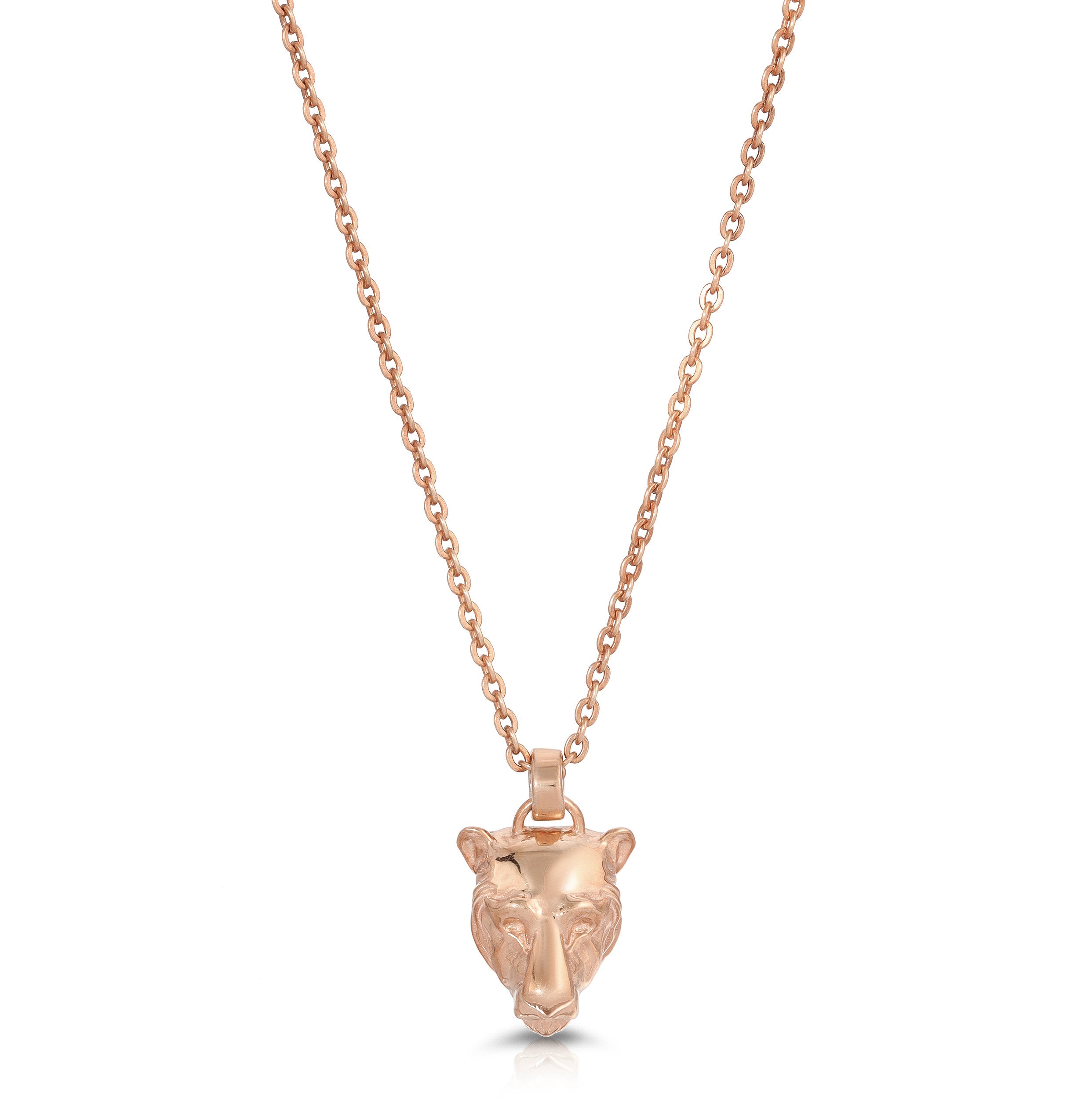 Lioness Charm Necklace, Sterling Silver Pendant Necklace MAE + LANG 16 inch Rolo Chain Rose gold