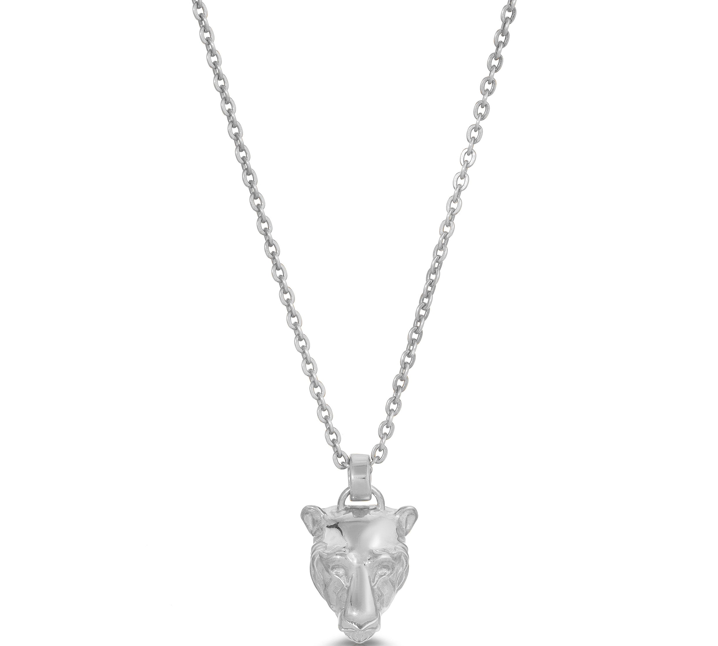 Lioness Charm Necklace, Sterling Silver Pendant Necklace MAE + LANG 16 inch Rolo Chain White Gold