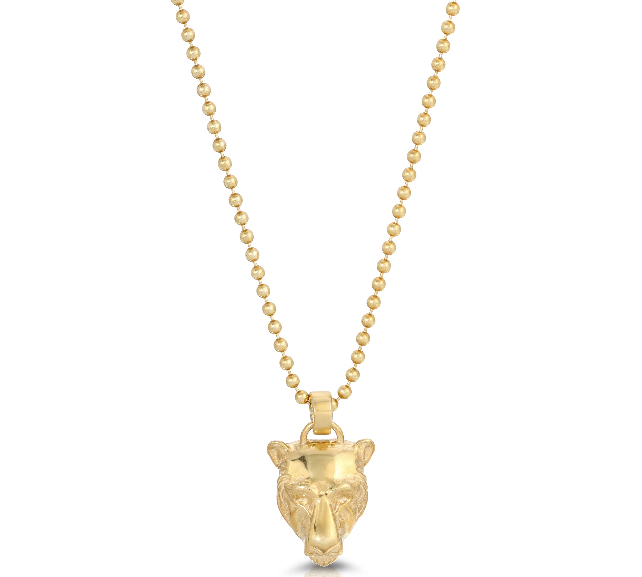Lioness Charm Necklace, Sterling Silver Pendant Necklace MAE + LANG 16 inch Ball Chain Yellow Gold