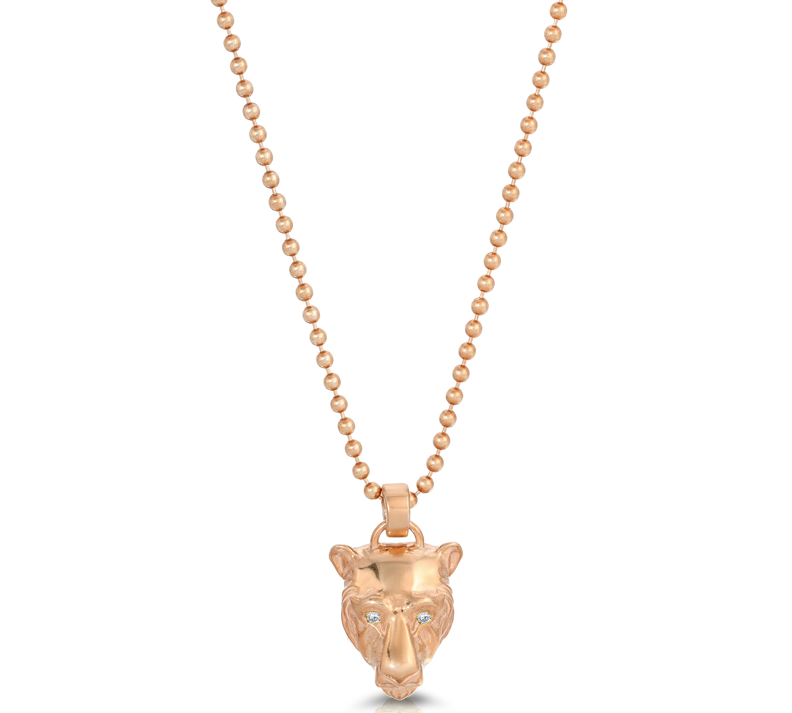 Lioness Charm Necklace with Diamond Eyes, Sterling Silver Charm Necklace MAE + LANG Rose gold 16 inch