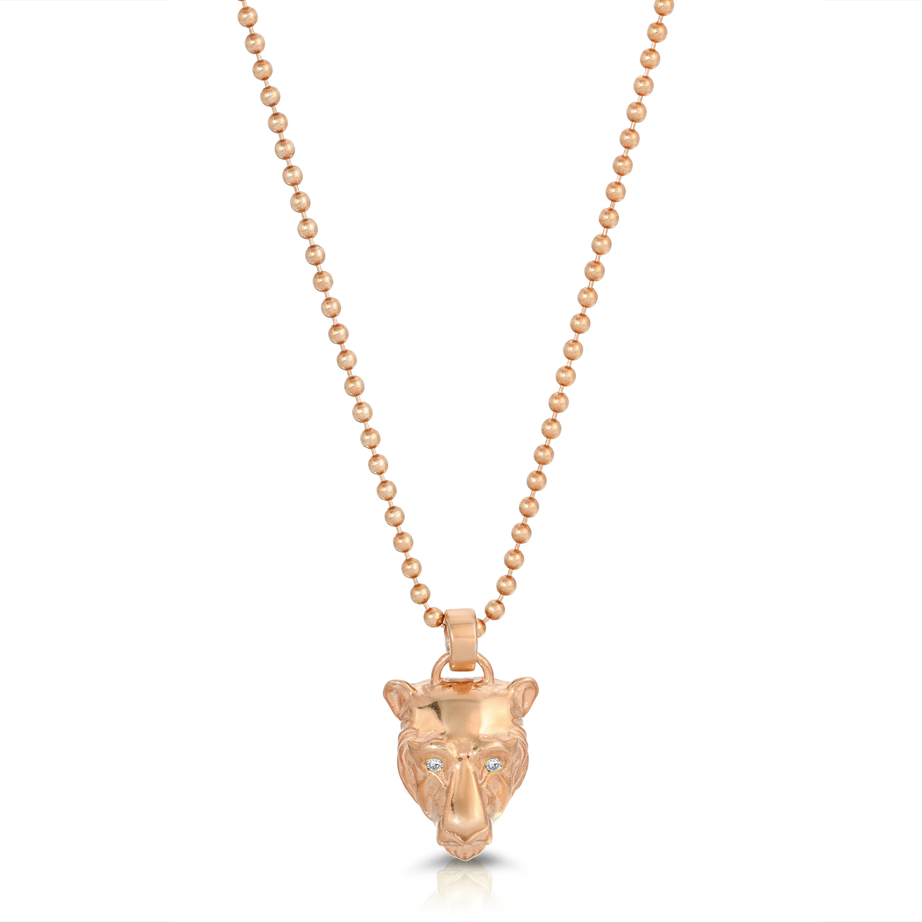 Lioness Charm Necklace with Diamond Eyes, Sterling Silver Charm Necklace MAE + LANG Rose gold 16 inch
