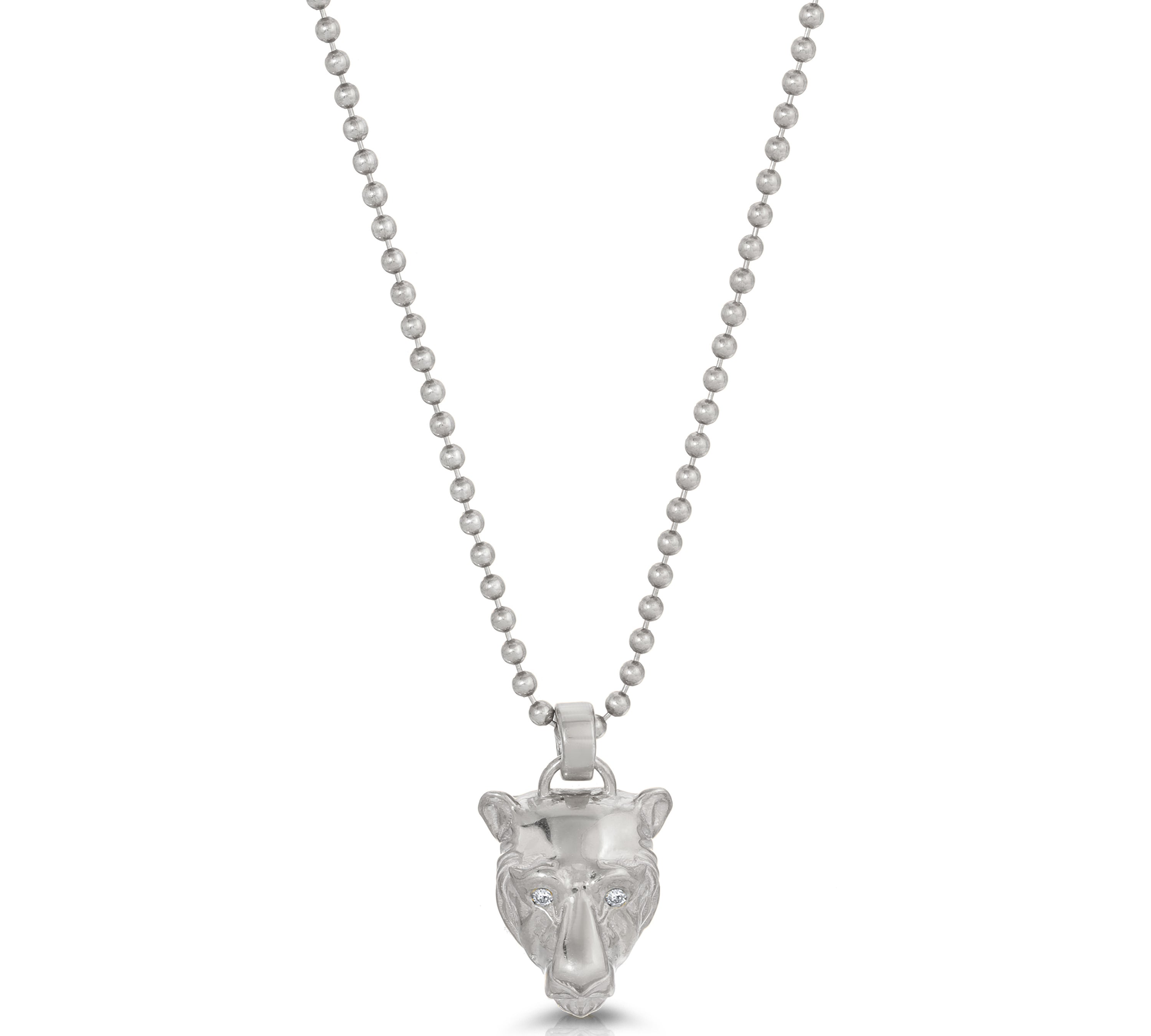Lioness Charm Necklace with Diamond Eyes, Sterling Silver Charm Necklace MAE + LANG White Gold 16 inch