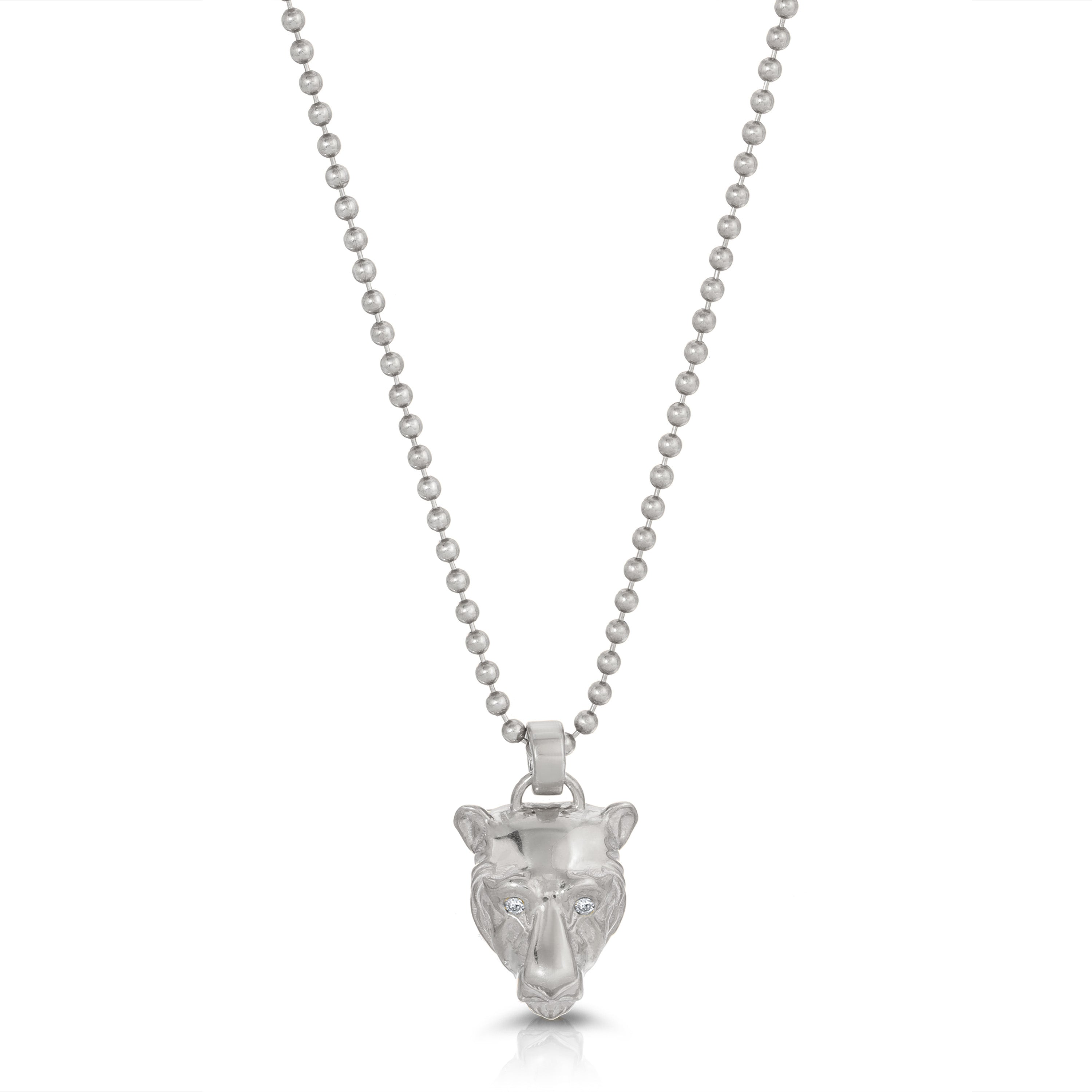 Lioness Charm Necklace with Diamond Eyes, Sterling Silver Charm Necklace MAE + LANG White Gold 16 inch
