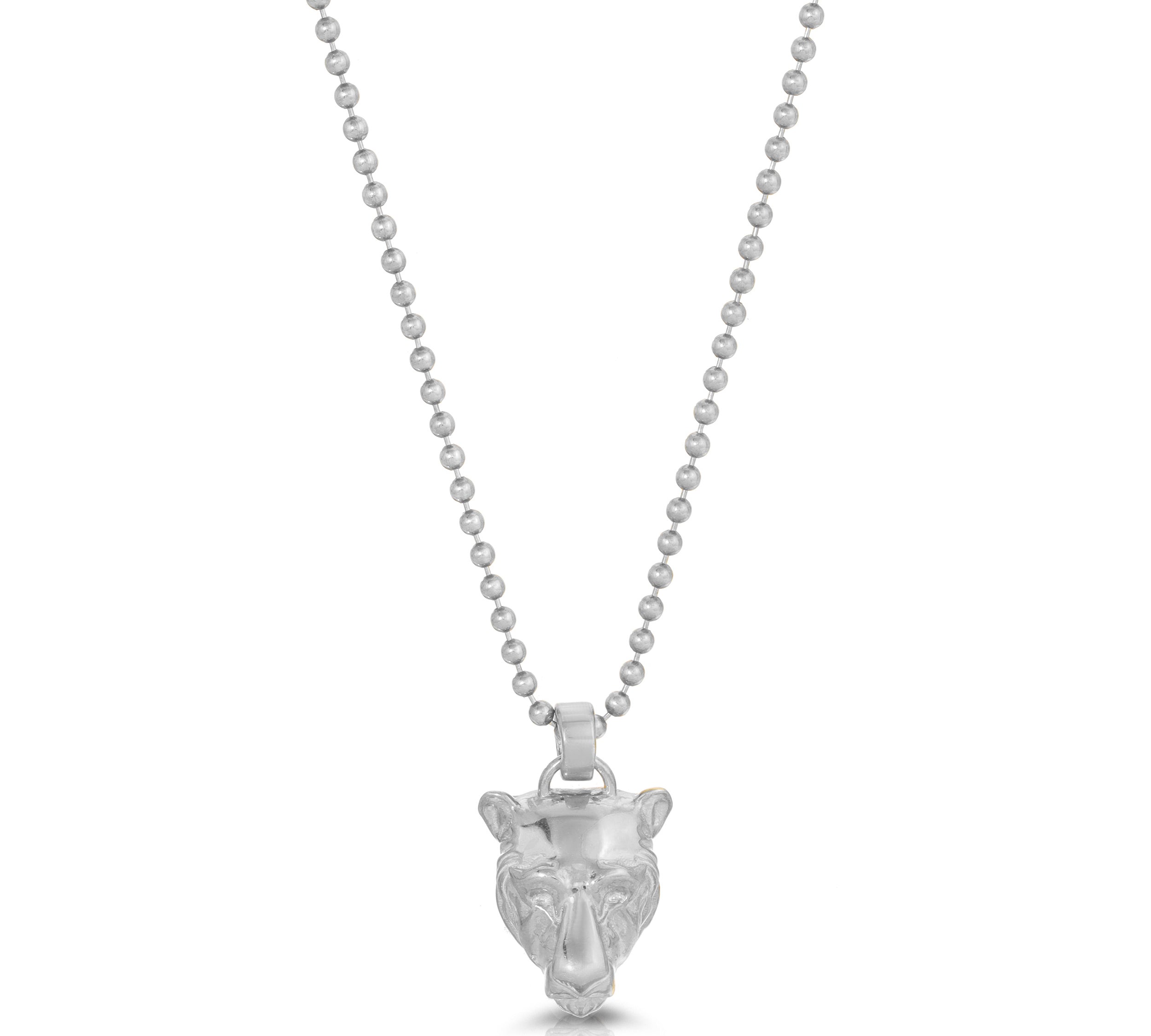 Lioness Charm Necklace, Sterling Silver Pendant Necklace MAE + LANG 16 inch Ball Chain White Gold