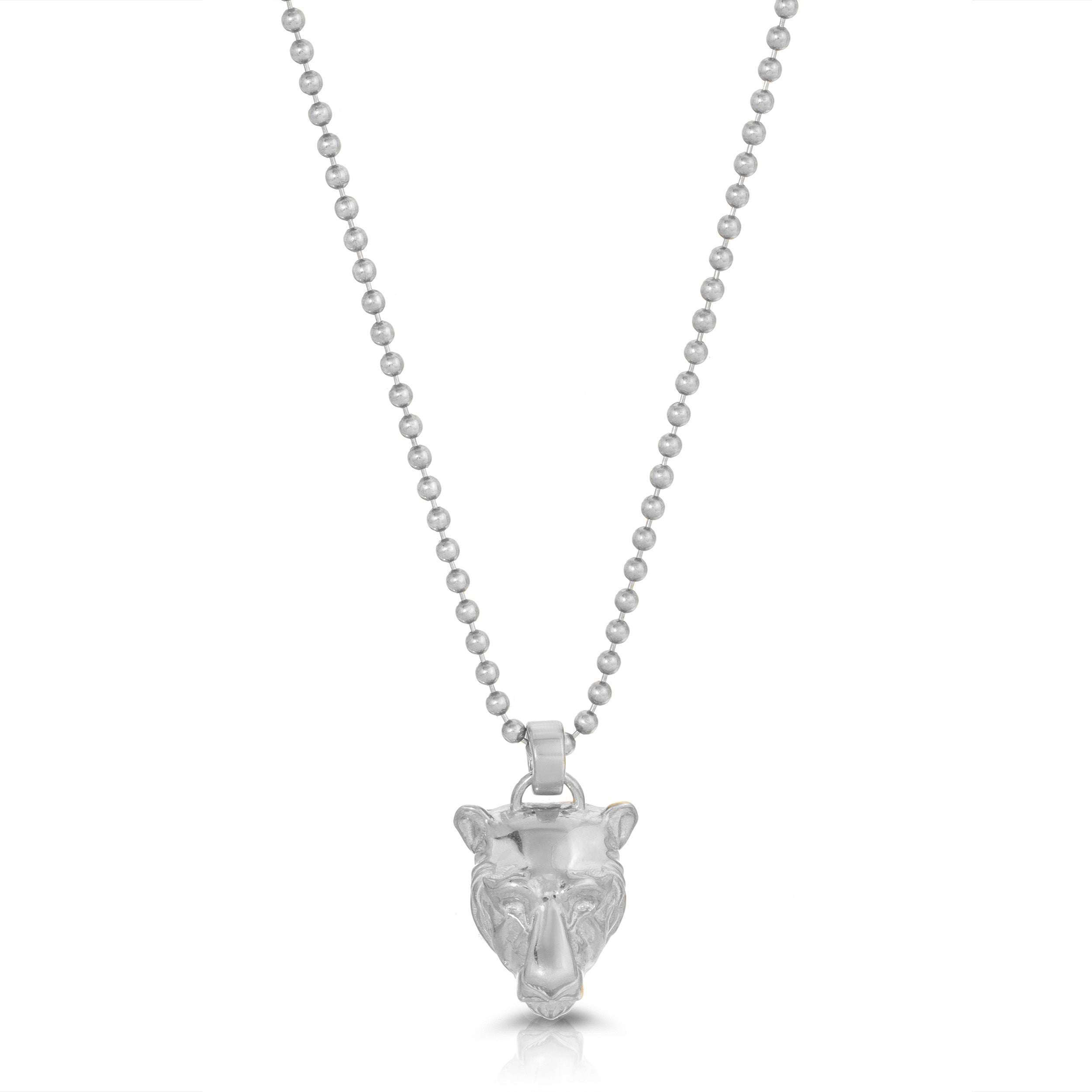 Lioness Charm Necklace, Sterling Silver Pendant Necklace MAE + LANG 16 inch Ball Chain White Gold