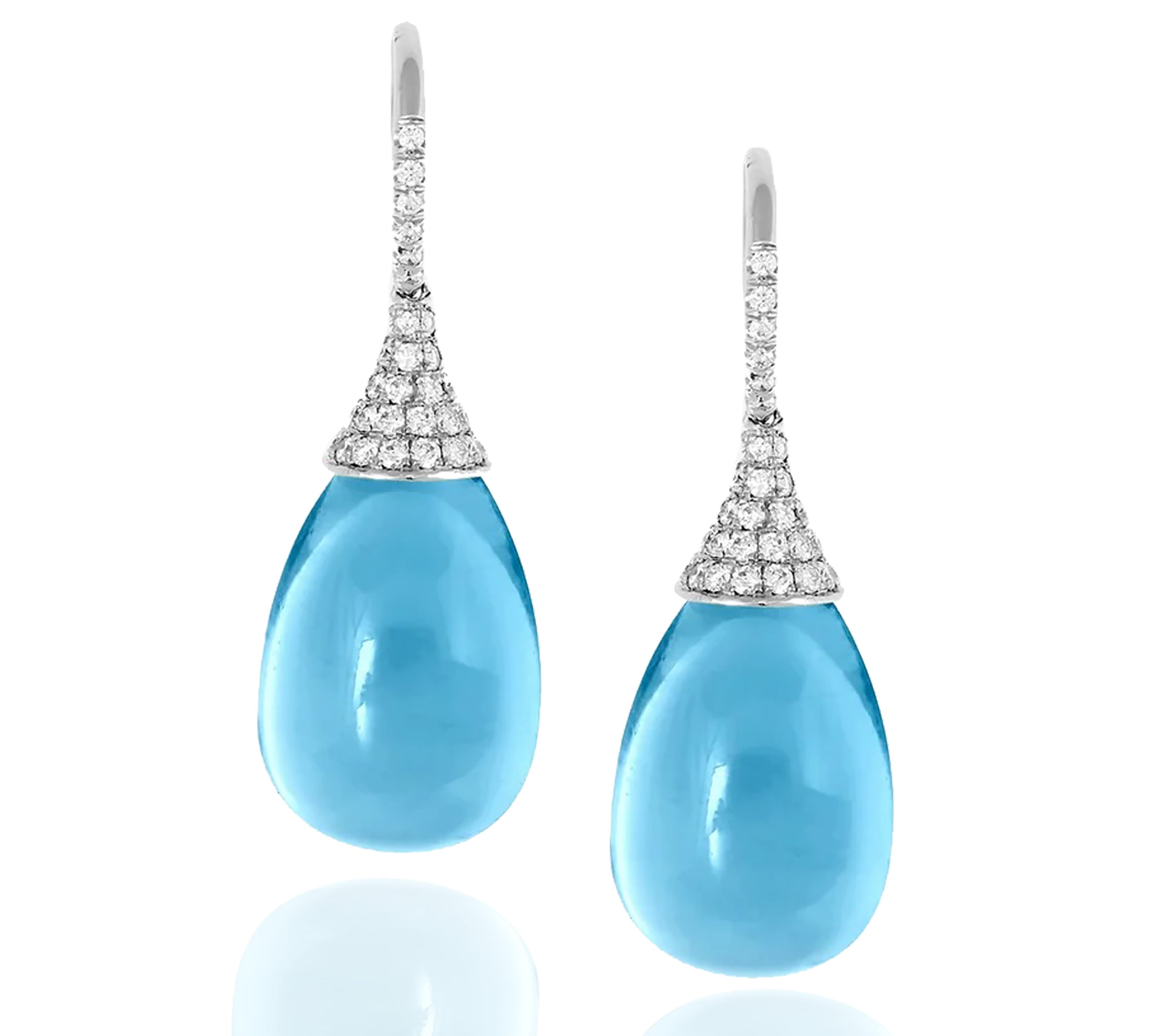 Pave Diamond Cap Drops Drop Earrings Goshwara Blue Topaz WGold