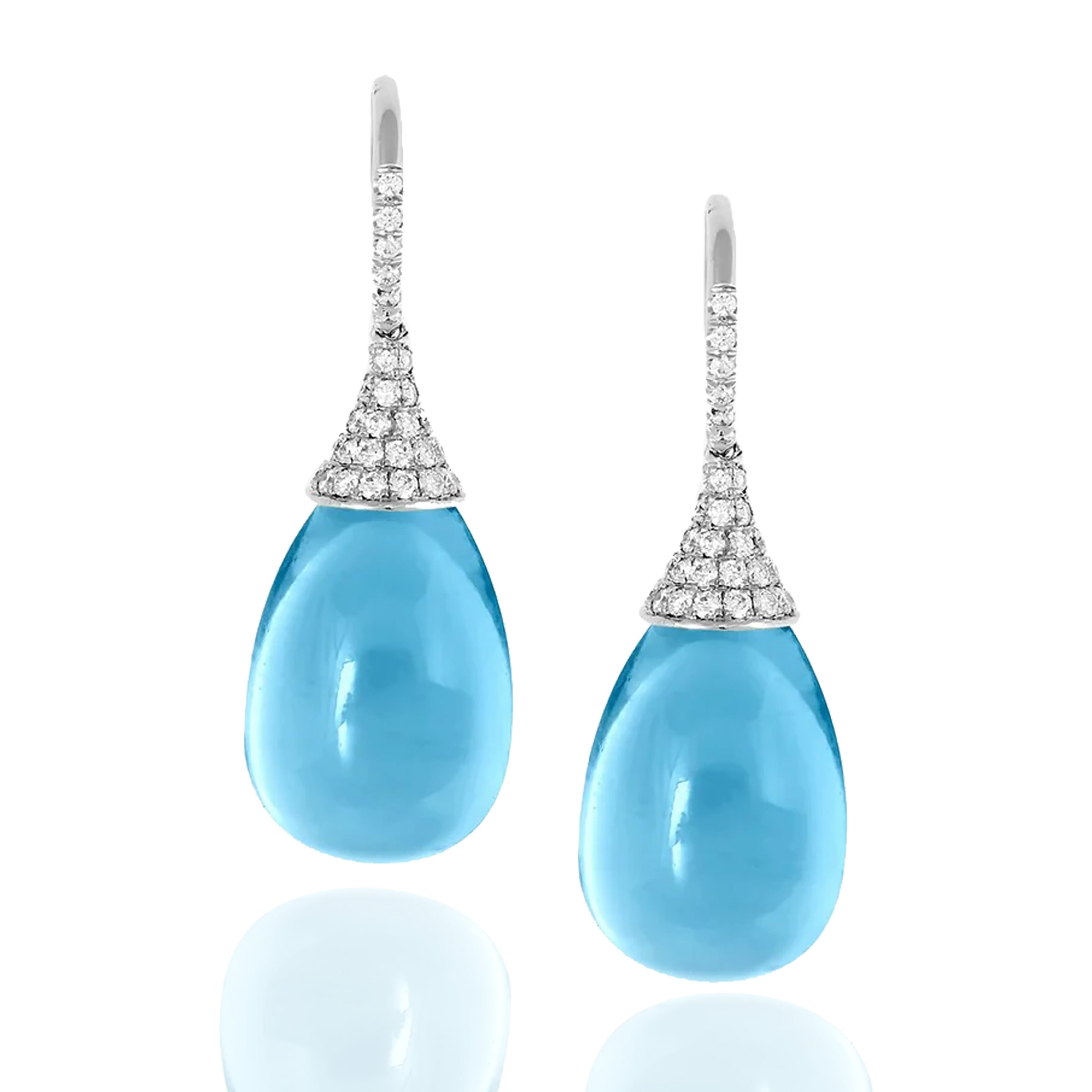 Pave Diamond Cap Drops Drop Earrings Goshwara Blue Topaz WGold