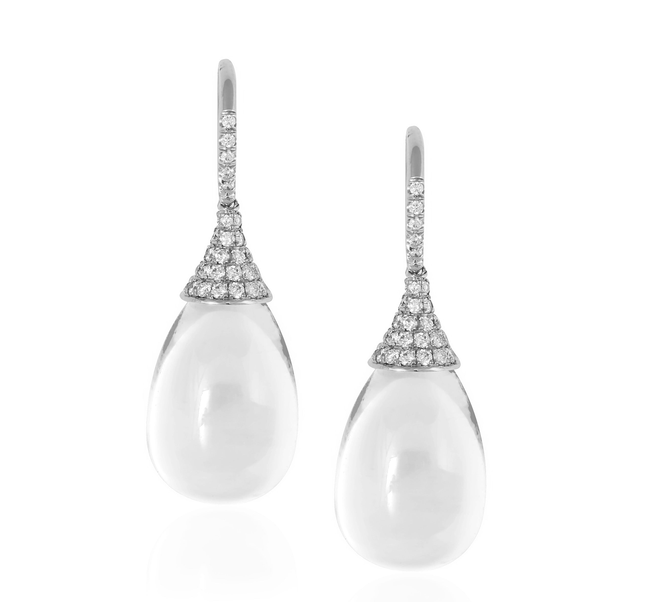Pave Diamond Cap Drops Drop Earrings Goshwara Moon Quartz WGold