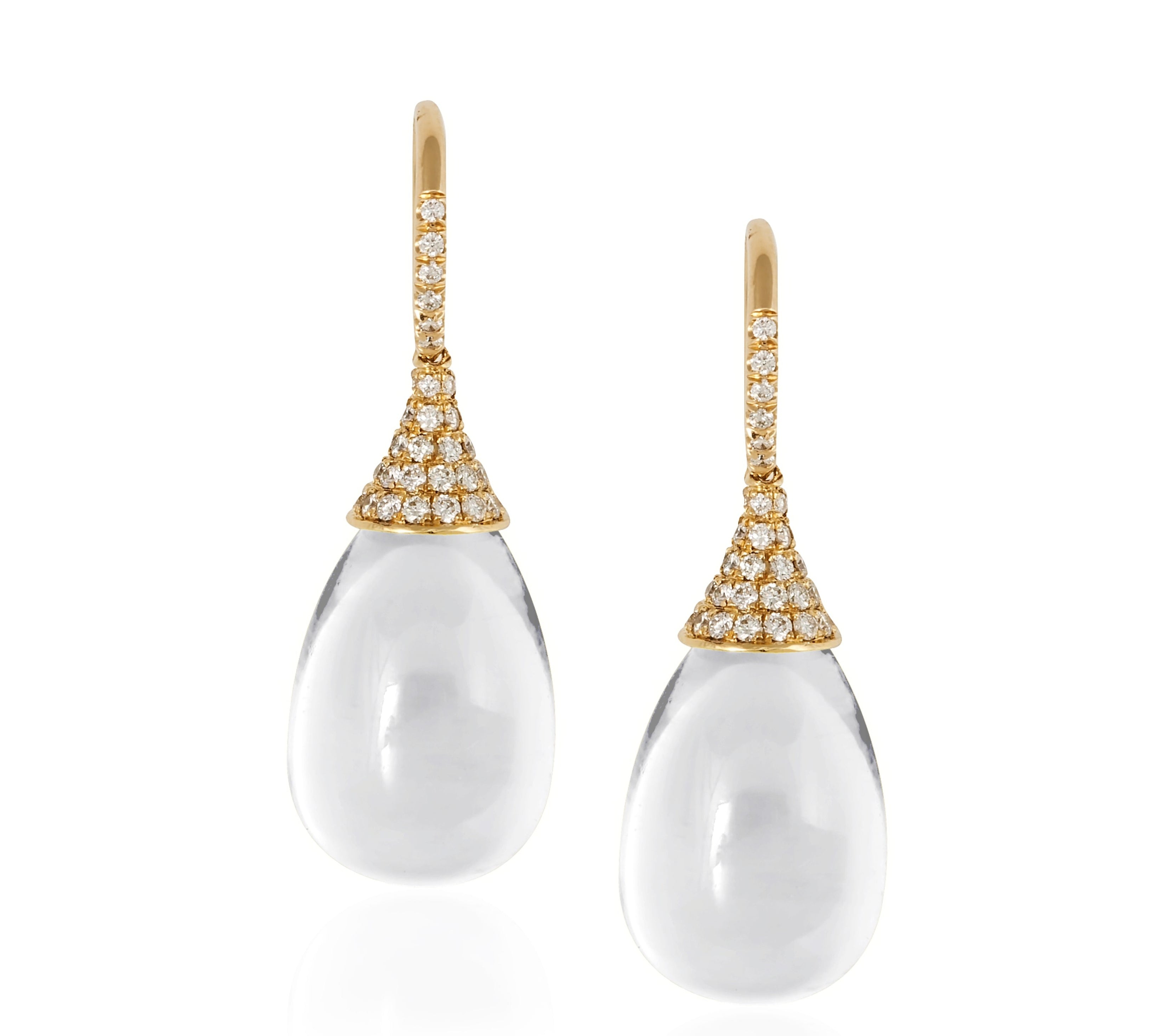 Pave Diamond Cap Drops Drop Earrings Goshwara Moon Quartz YGold
