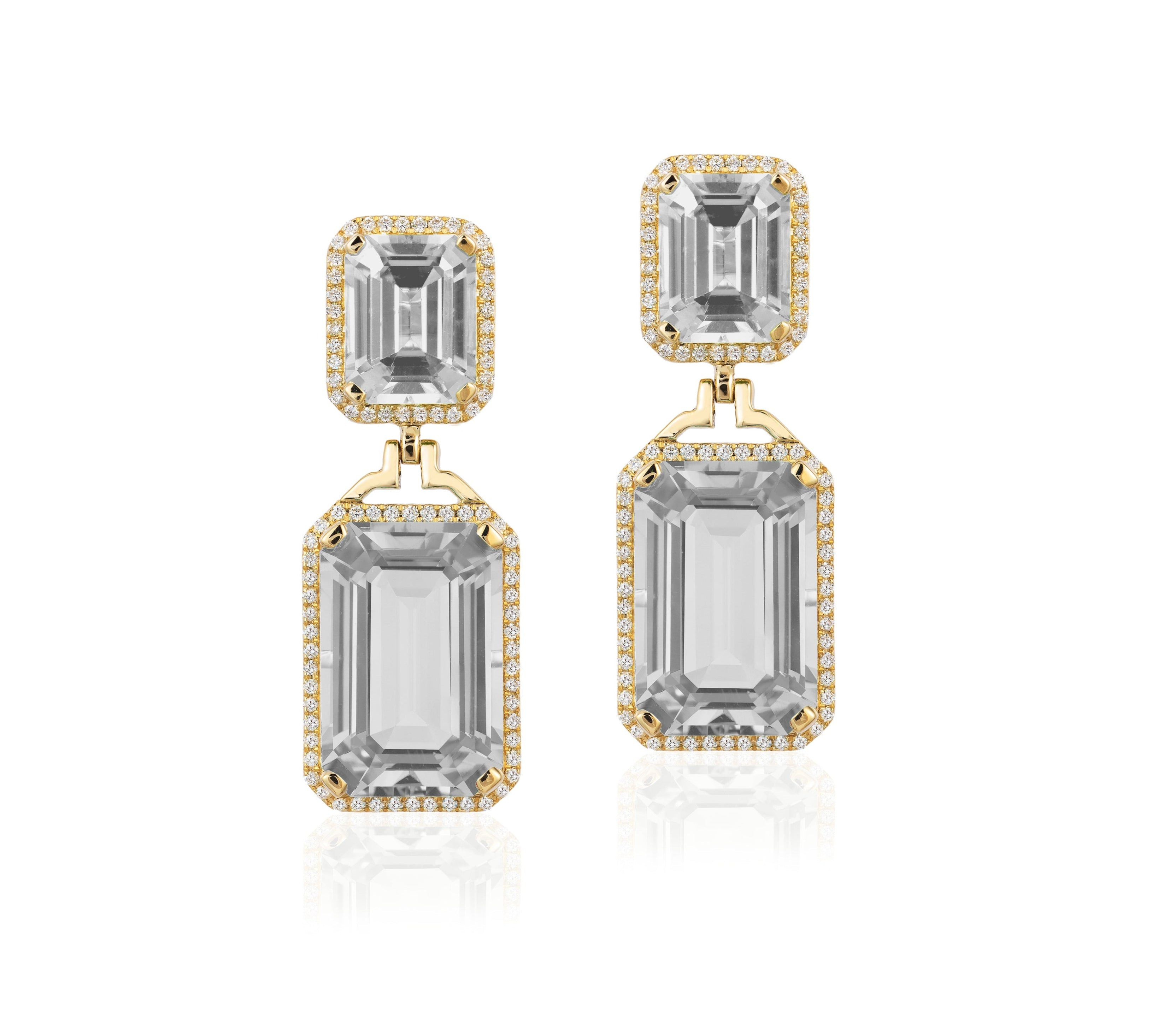Emerald-Cut Double-Drop Earrings with Diamonds Drop Earrings Goshwara