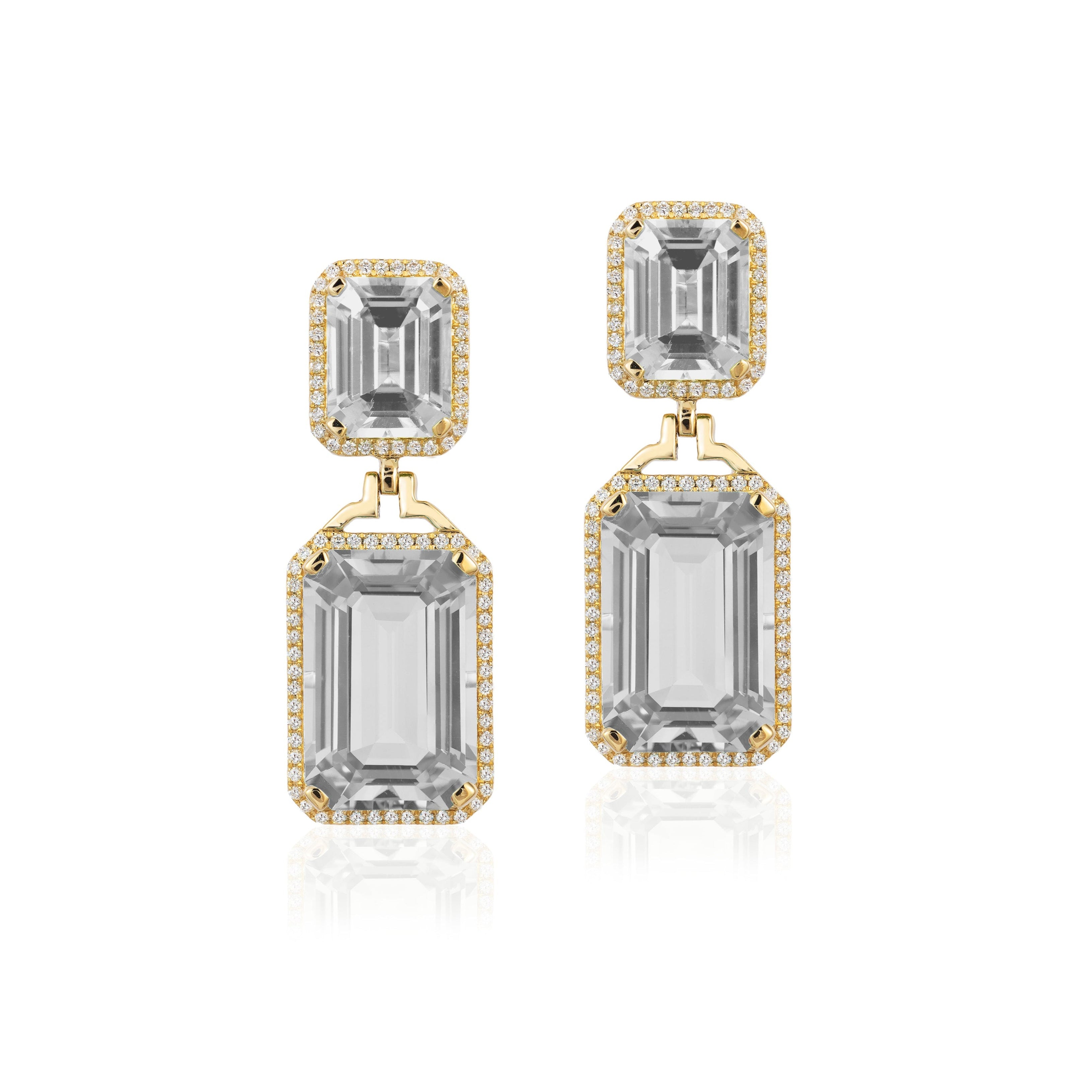 Emerald-Cut Double-Drop Earrings with Diamonds Drop Earrings Goshwara