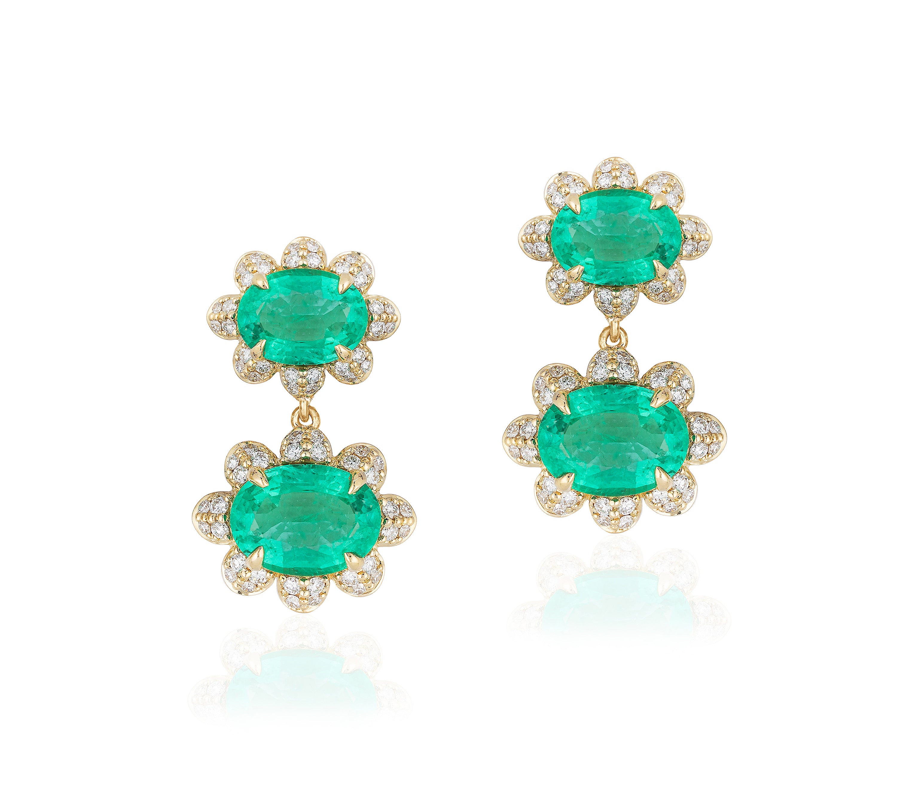 Oval Emerald Earrings with Diamonds Statement Earrings Goshwara
