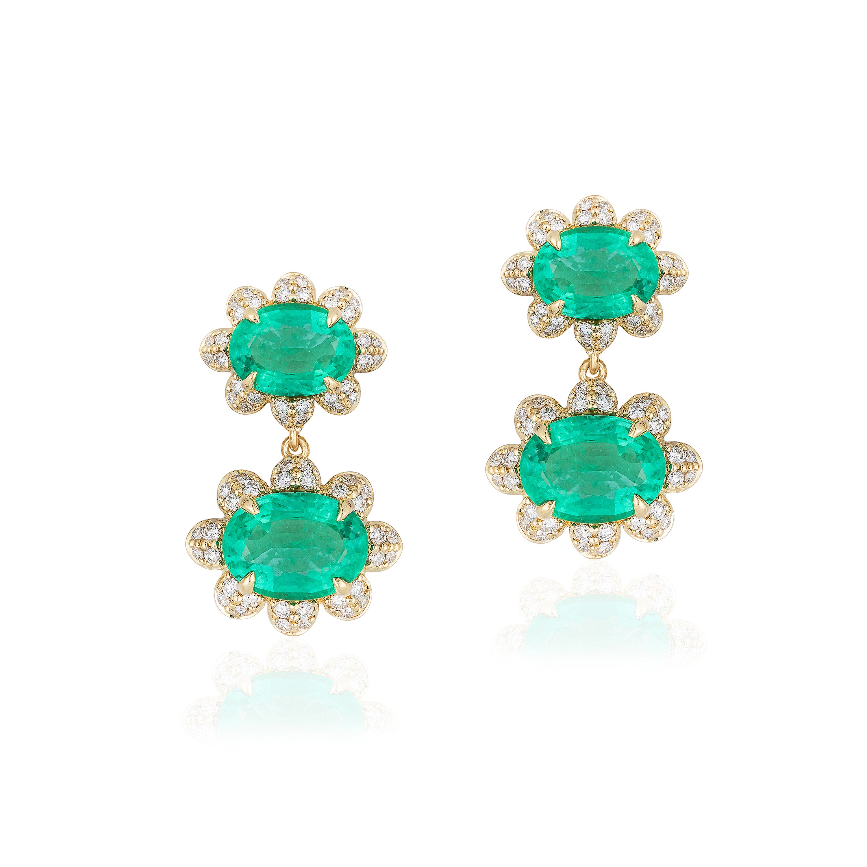 Oval Emerald Earrings with Diamonds Statement Earrings Goshwara