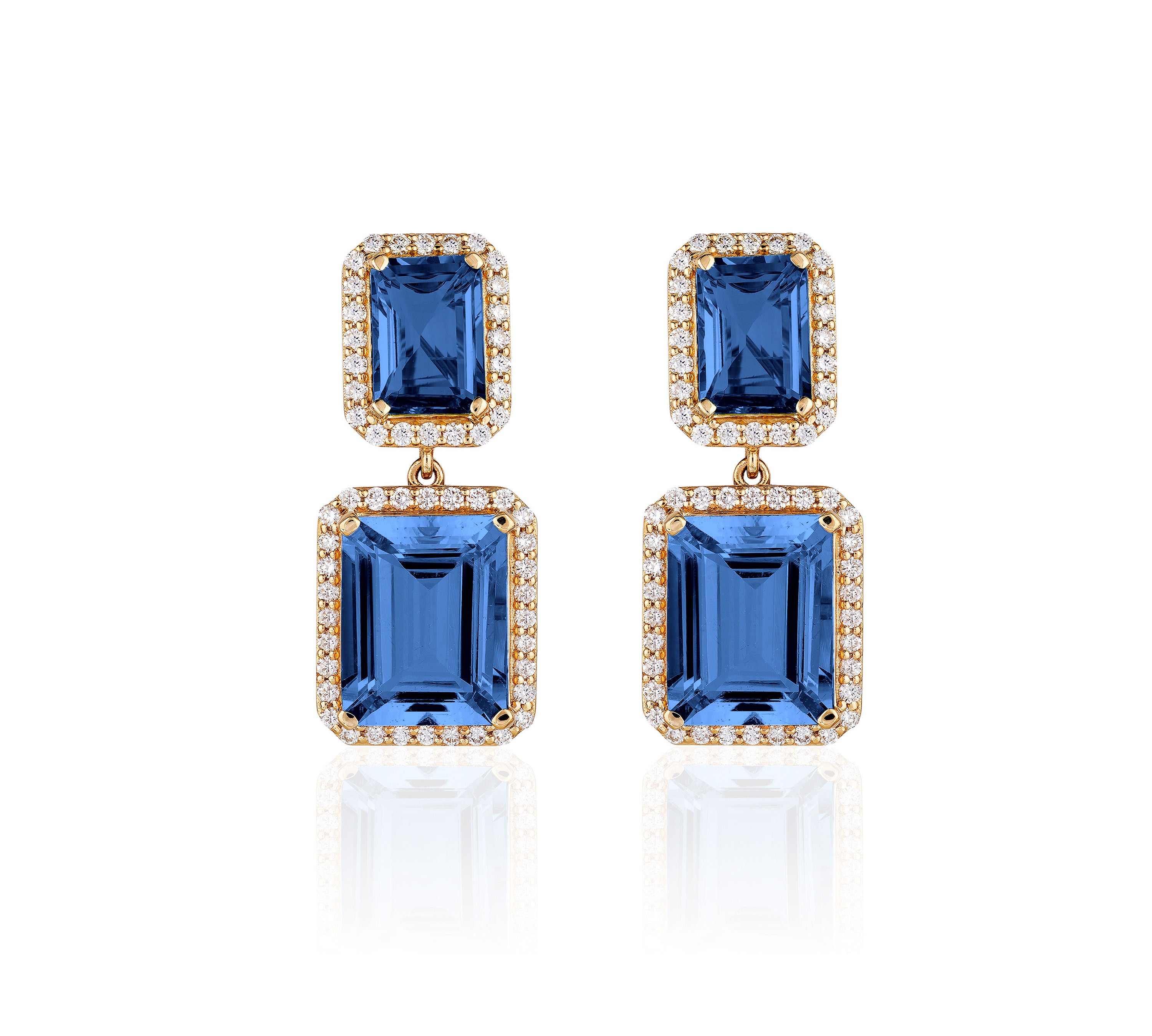 4-Topaz Emerald-cut Earrings with Diamonds Drop Earrings Goshwara