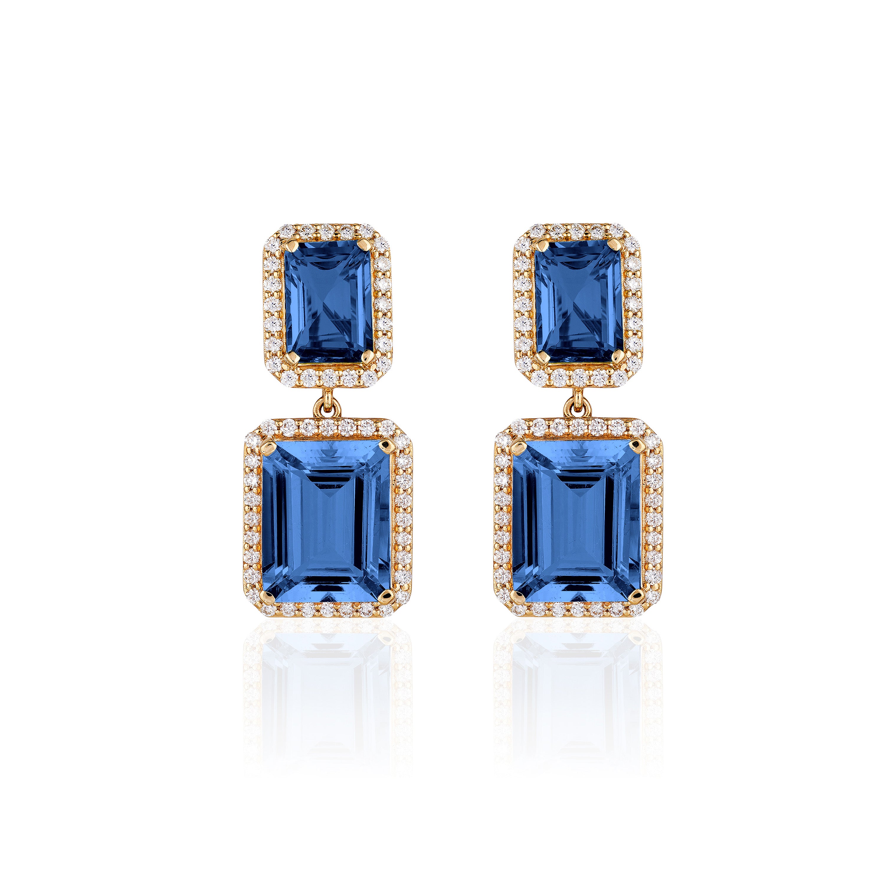 4-Topaz Emerald-cut Earrings with Diamonds Drop Earrings Goshwara