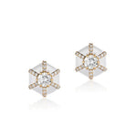 Hexagon Studs with Diamonds Stud Earrings Goshwara Diamond White Enamel