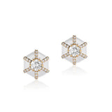 Hexagon Studs with Diamonds Stud Earrings Goshwara Diamond White Enamel