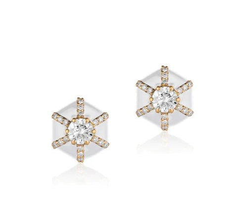 Hexagon Studs with Diamonds Stud Earrings Goshwara Diamond White Enamel