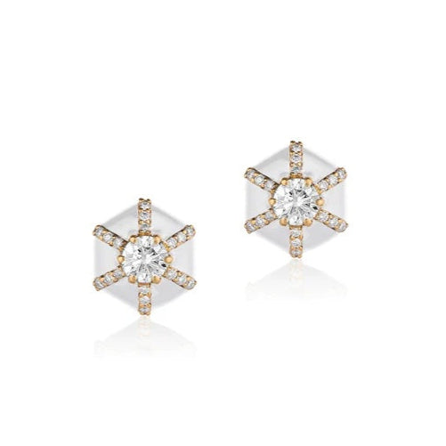 Hexagon Studs with Diamonds Stud Earrings Goshwara Diamond White Enamel