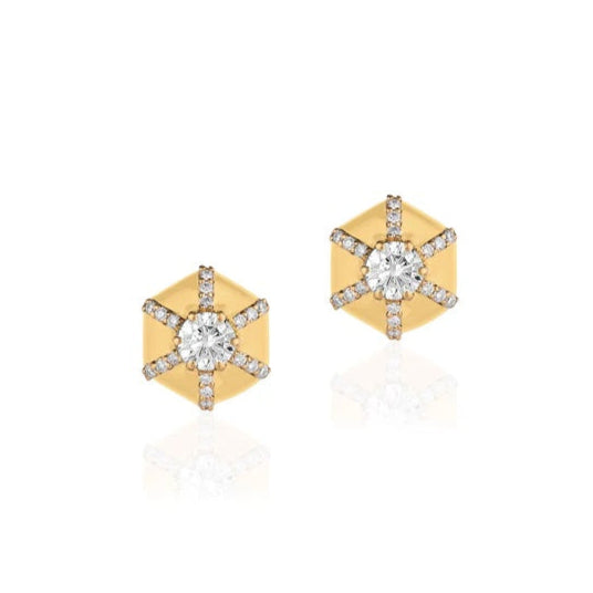 Hexagon Studs with Diamonds Stud Earrings Goshwara Diamond Gold