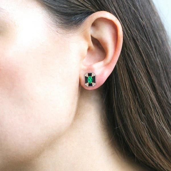 Octagon Enamel Studs with Diamonds Stud Earrings Goshwara