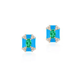 Octagon Enamel Studs with Diamonds Stud Earrings Goshwara Emerald Turq Enamel
