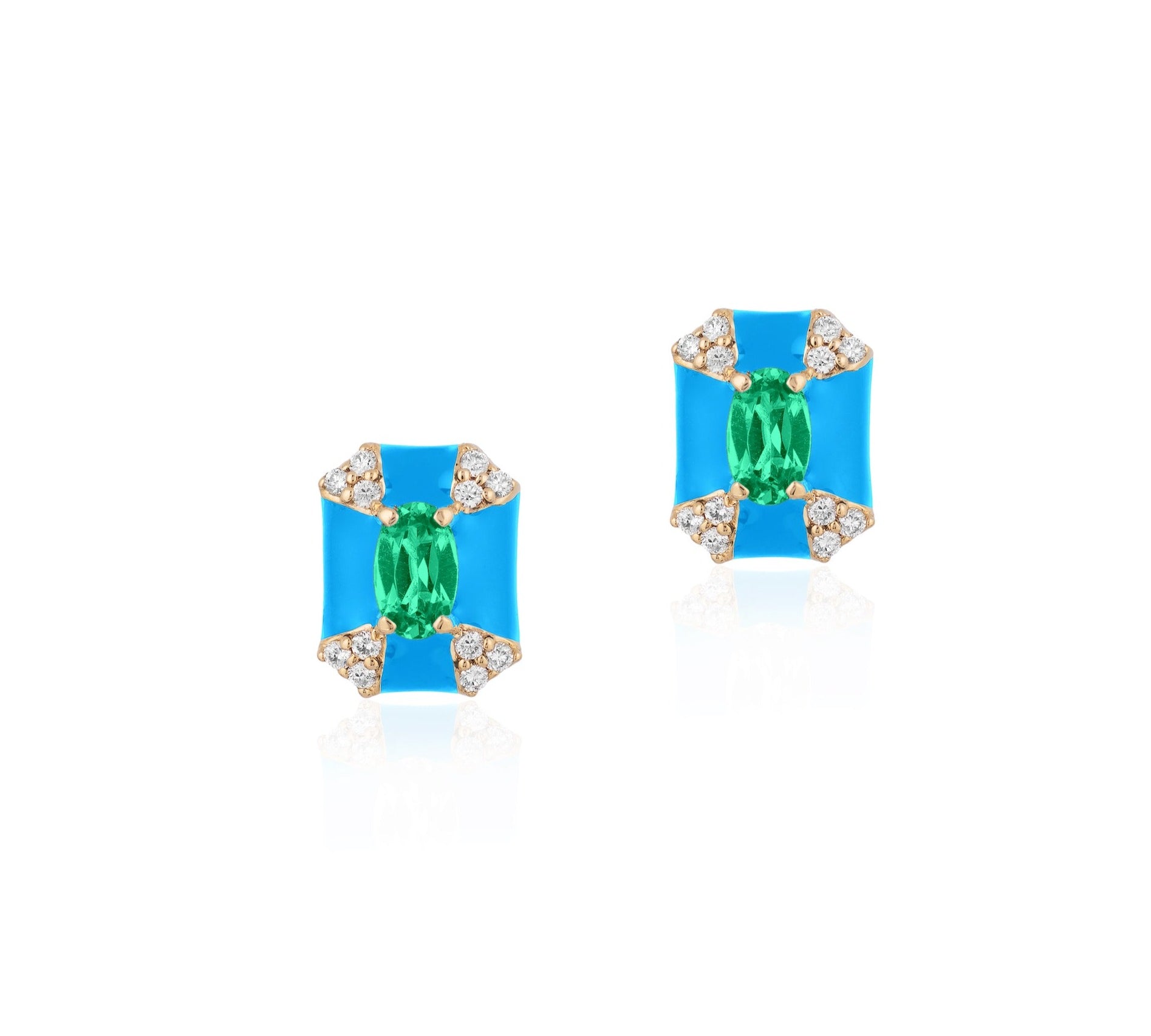 Octagon Enamel Studs with Diamonds Stud Earrings Goshwara Emerald Turq Enamel