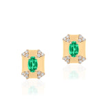 Octagon Enamel Studs with Diamonds Stud Earrings Goshwara Emerald Gold