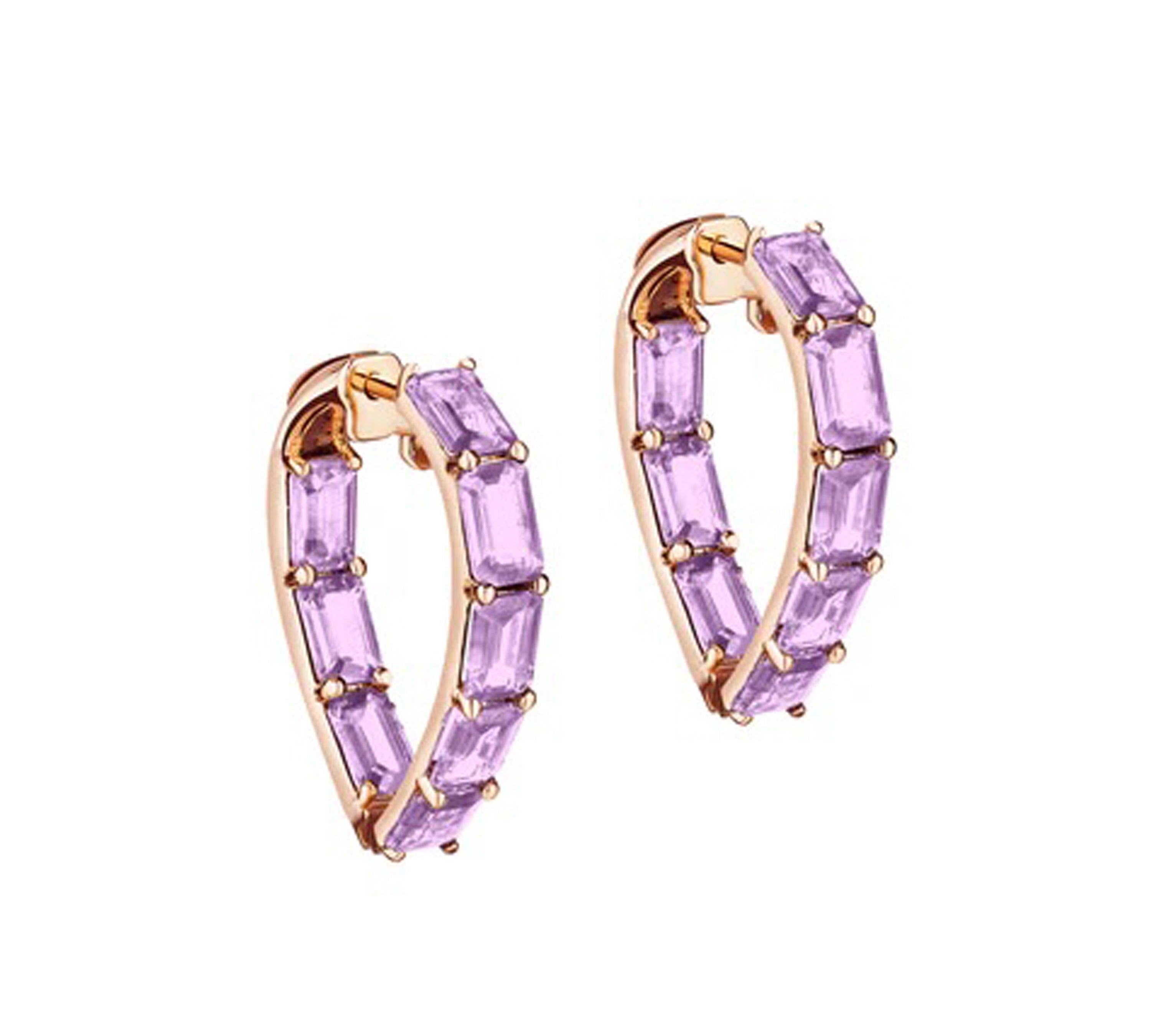 Lavender Emerald-Cut Heart Hoops Hoop Earrings Goshwara