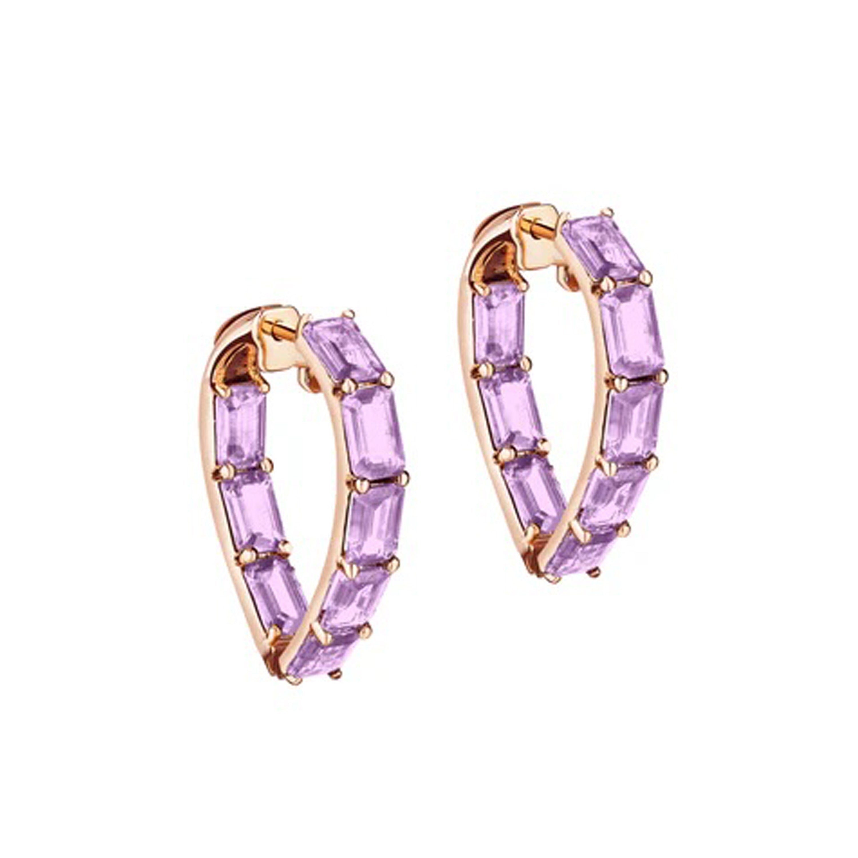 Lavender Emerald-Cut Heart Hoops Hoop Earrings Goshwara