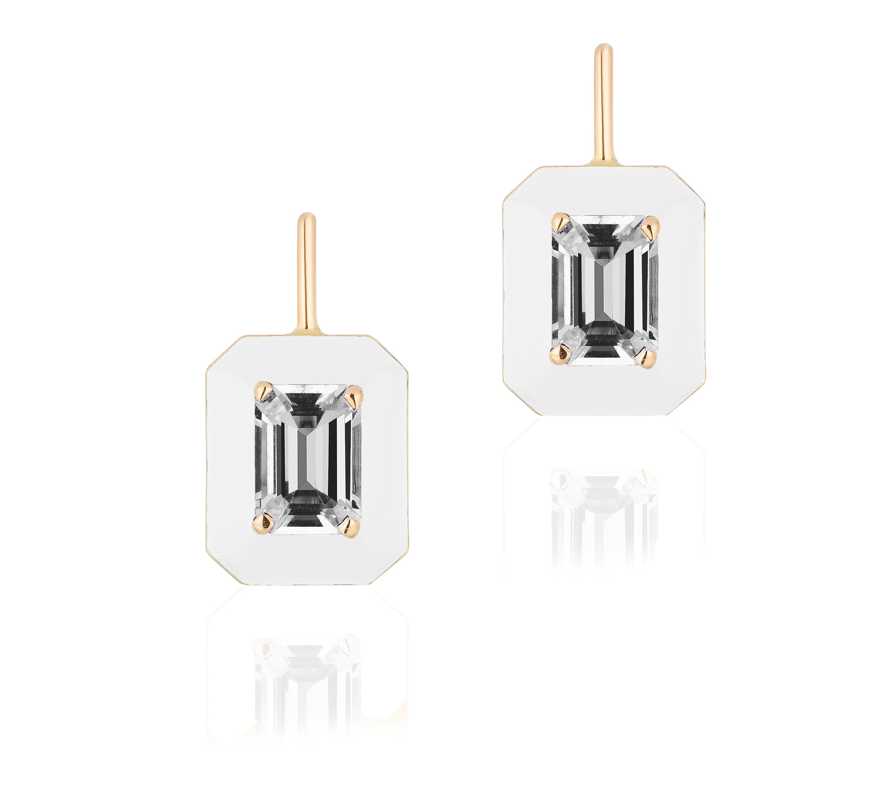 Emerald-Cut Lever Back Earrings with Enamel Drop Earrings Goshwara