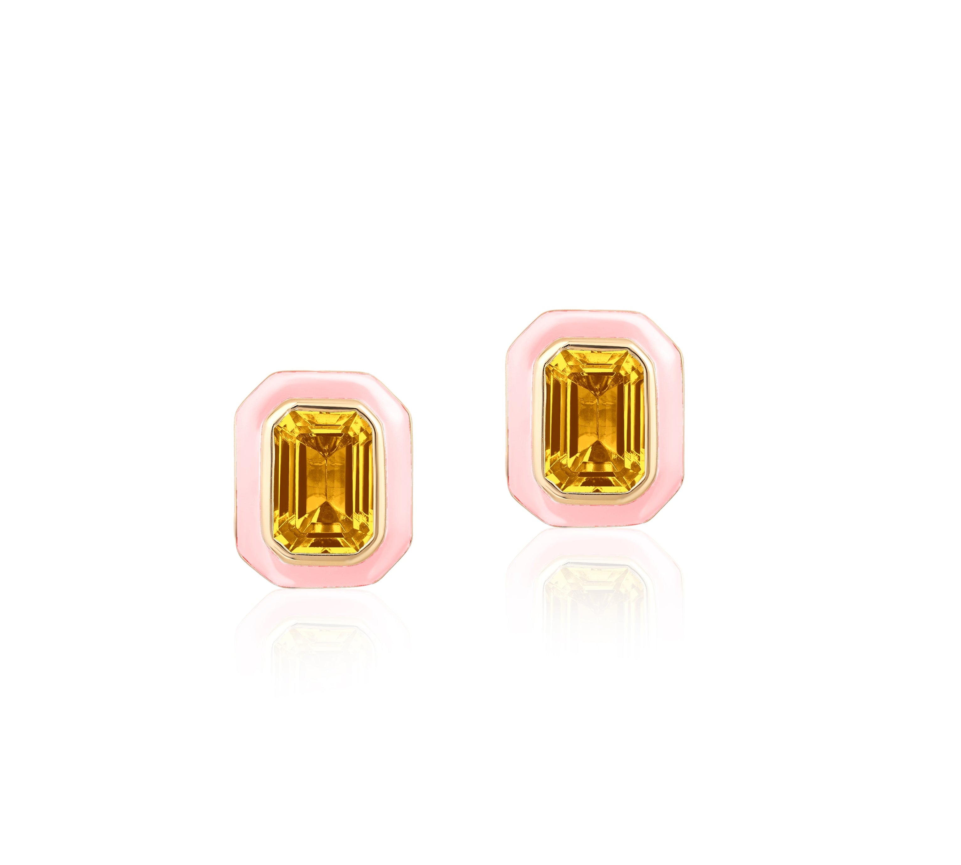 Emerald-Cut Studs with Enamel Stud Earrings Goshwara